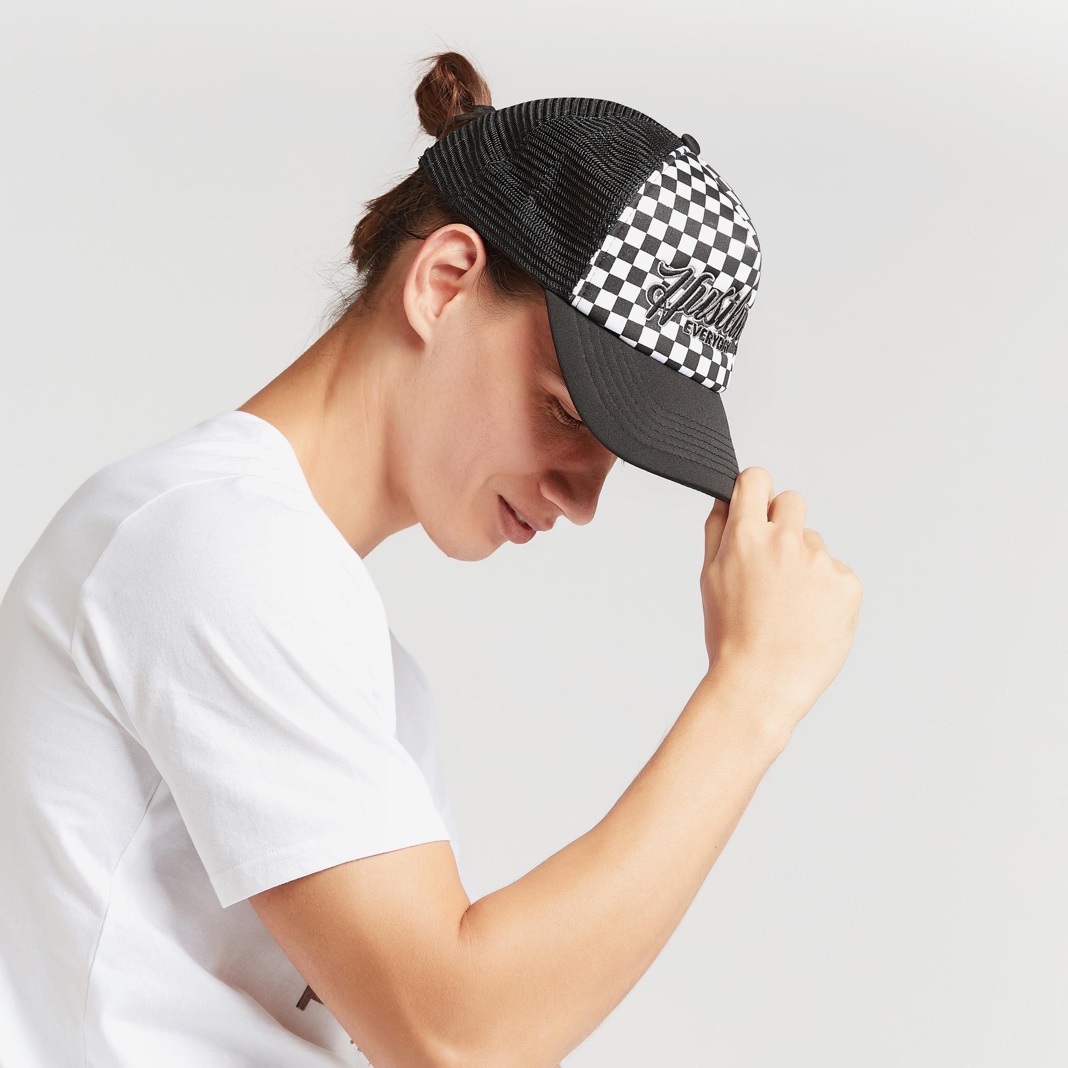 Checked Cap with Mesh Detail and Snap Closure-men-caps-image-2