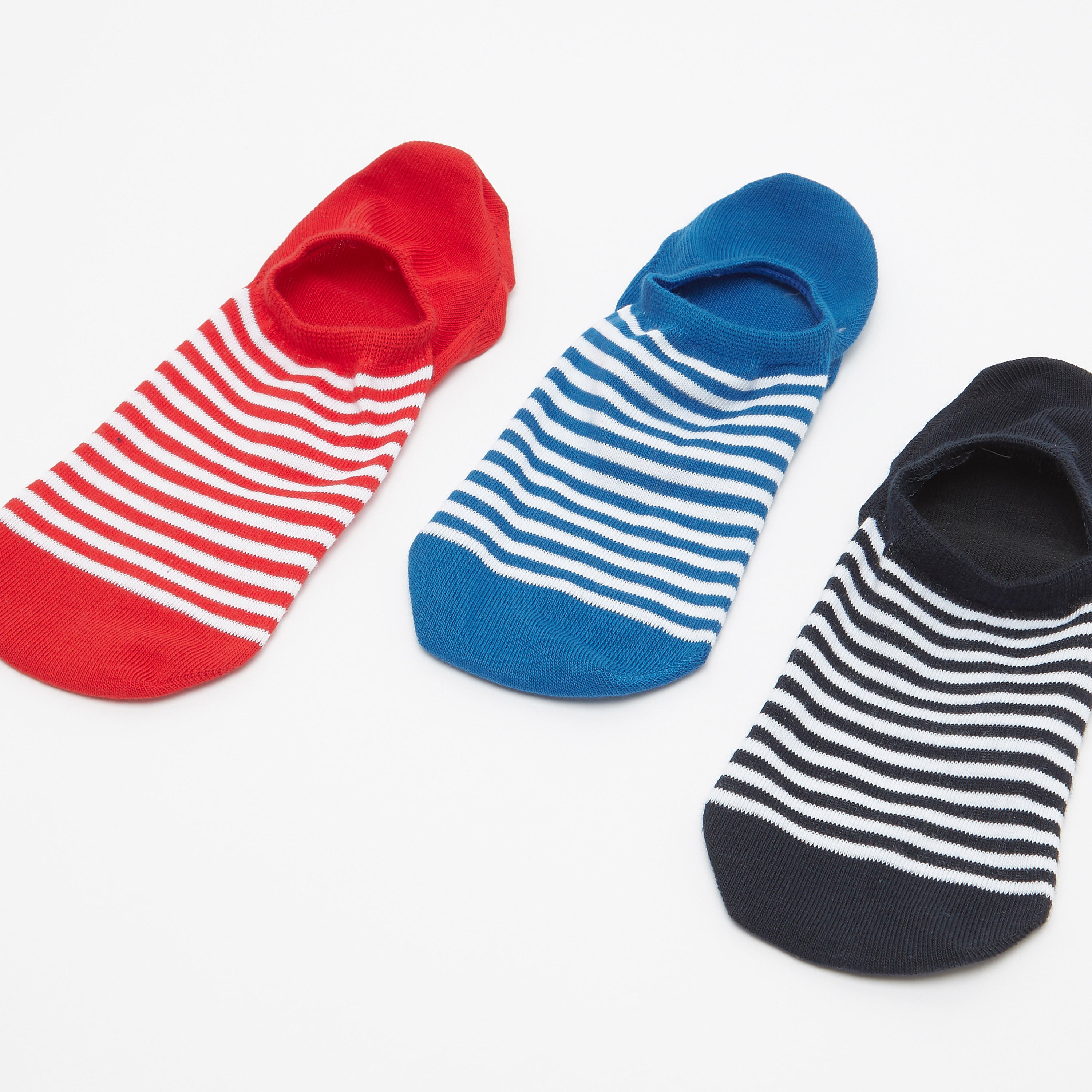 Set of 3 - Striped No Show Socks with Cuffed Hem-men-socks-image-1