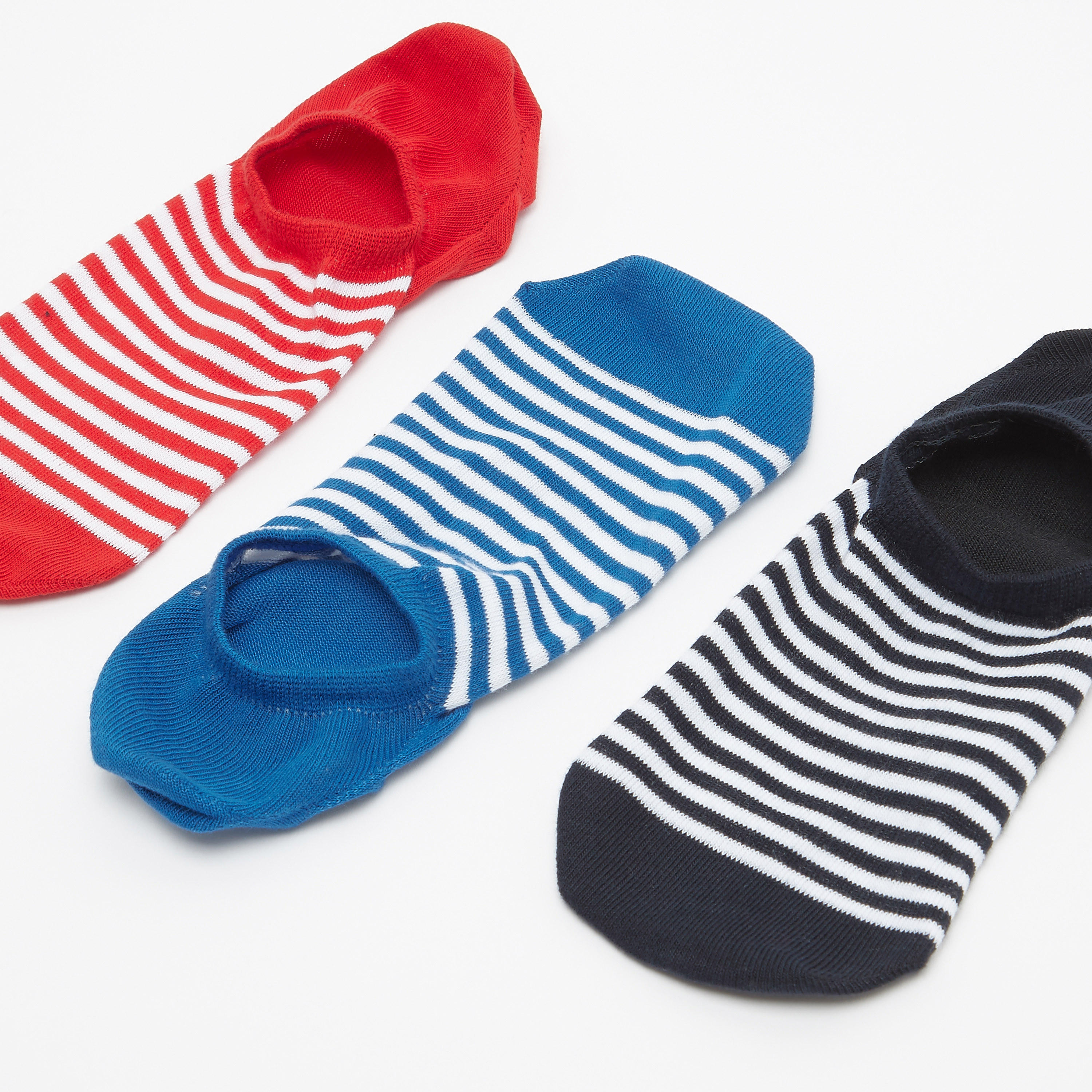 Set of 3 - Striped No Show Socks with Cuffed Hem-men-socks-image-2