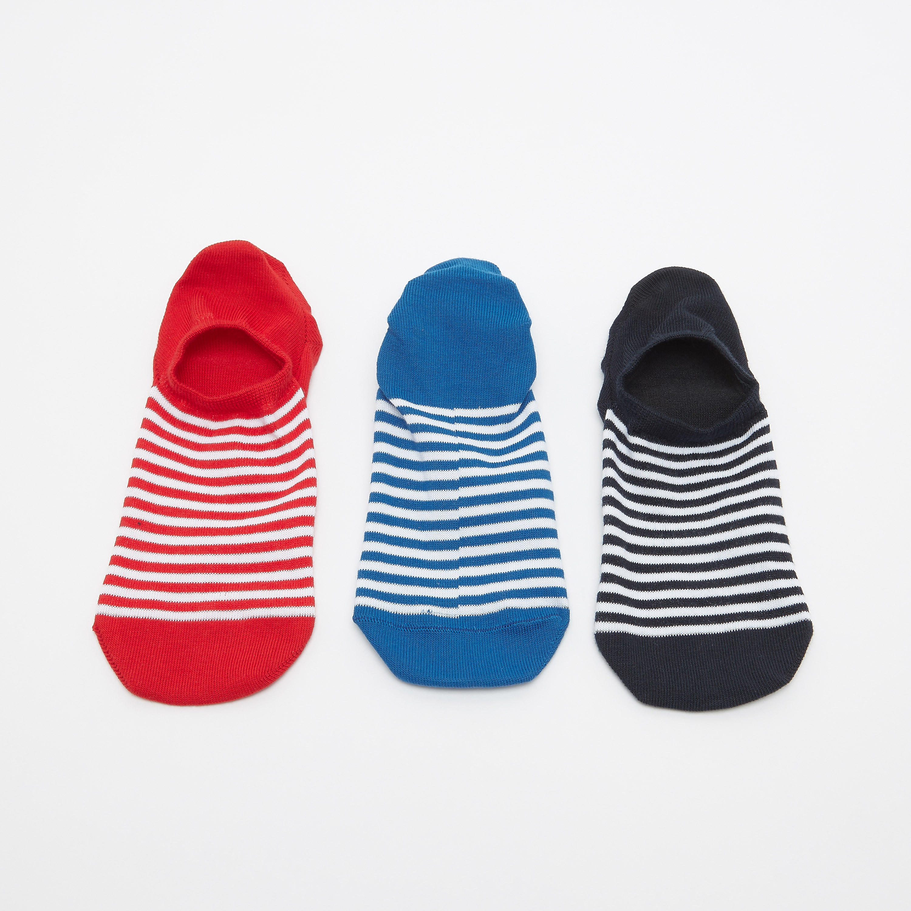 Set of 3 - Striped No Show Socks with Cuffed Hem-men-socks-image-3