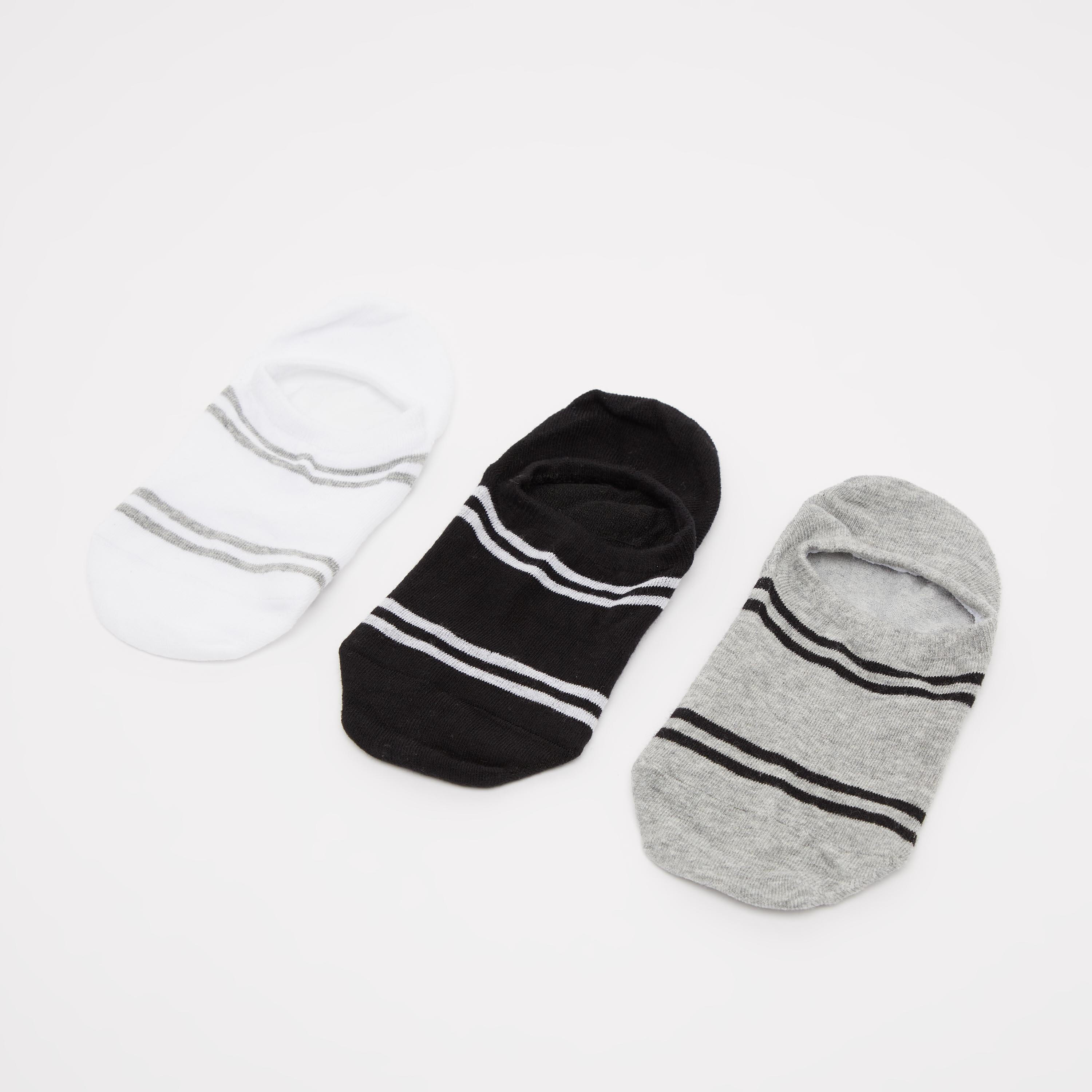 جوارب غير مرئيّة بحواف مطّاطية وتفاصيل مخطّطة - طقم من 3 أزواج-men-socks-image-1