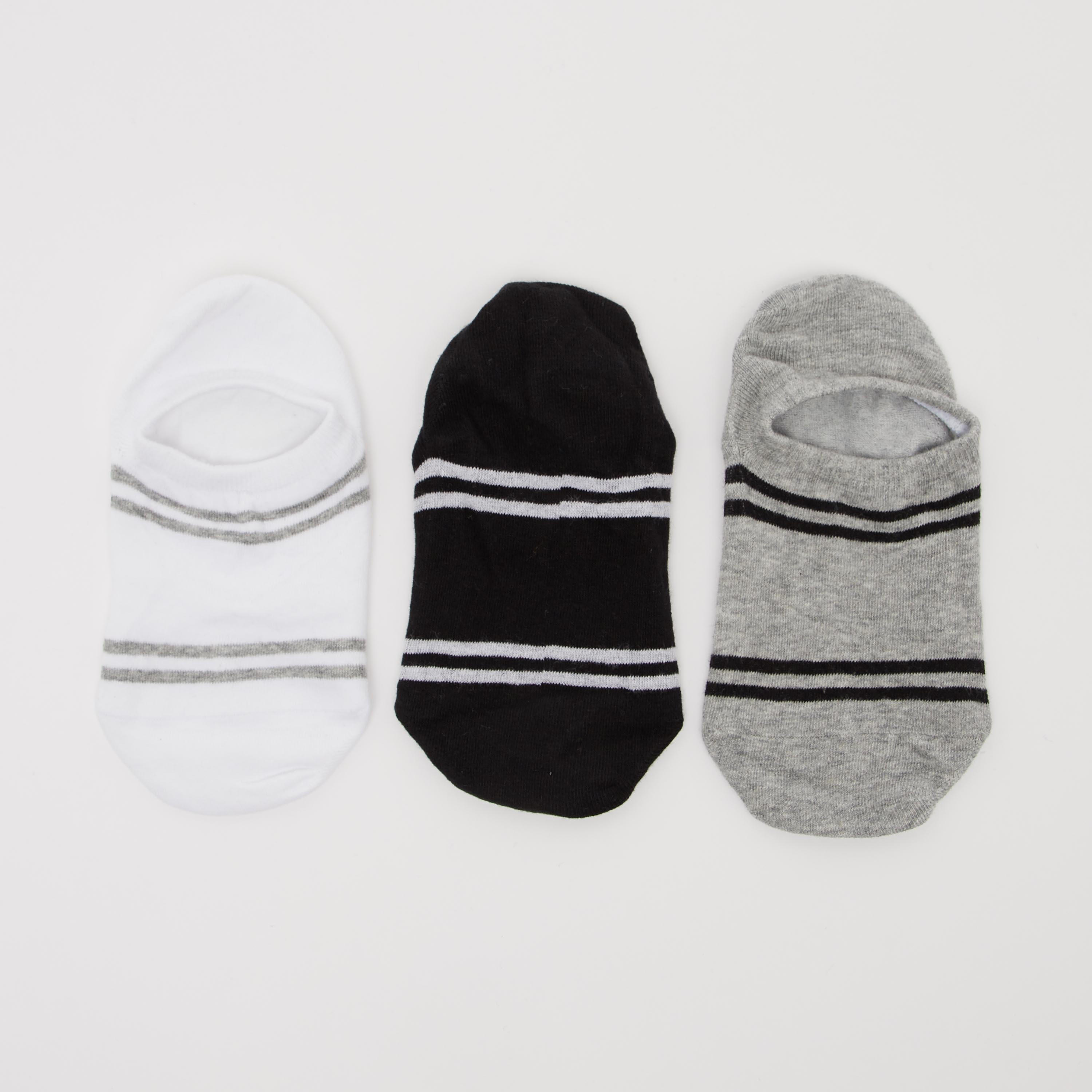 جوارب غير مرئيّة بحواف مطّاطية وتفاصيل مخطّطة - طقم من 3 أزواج-men-socks-image-3