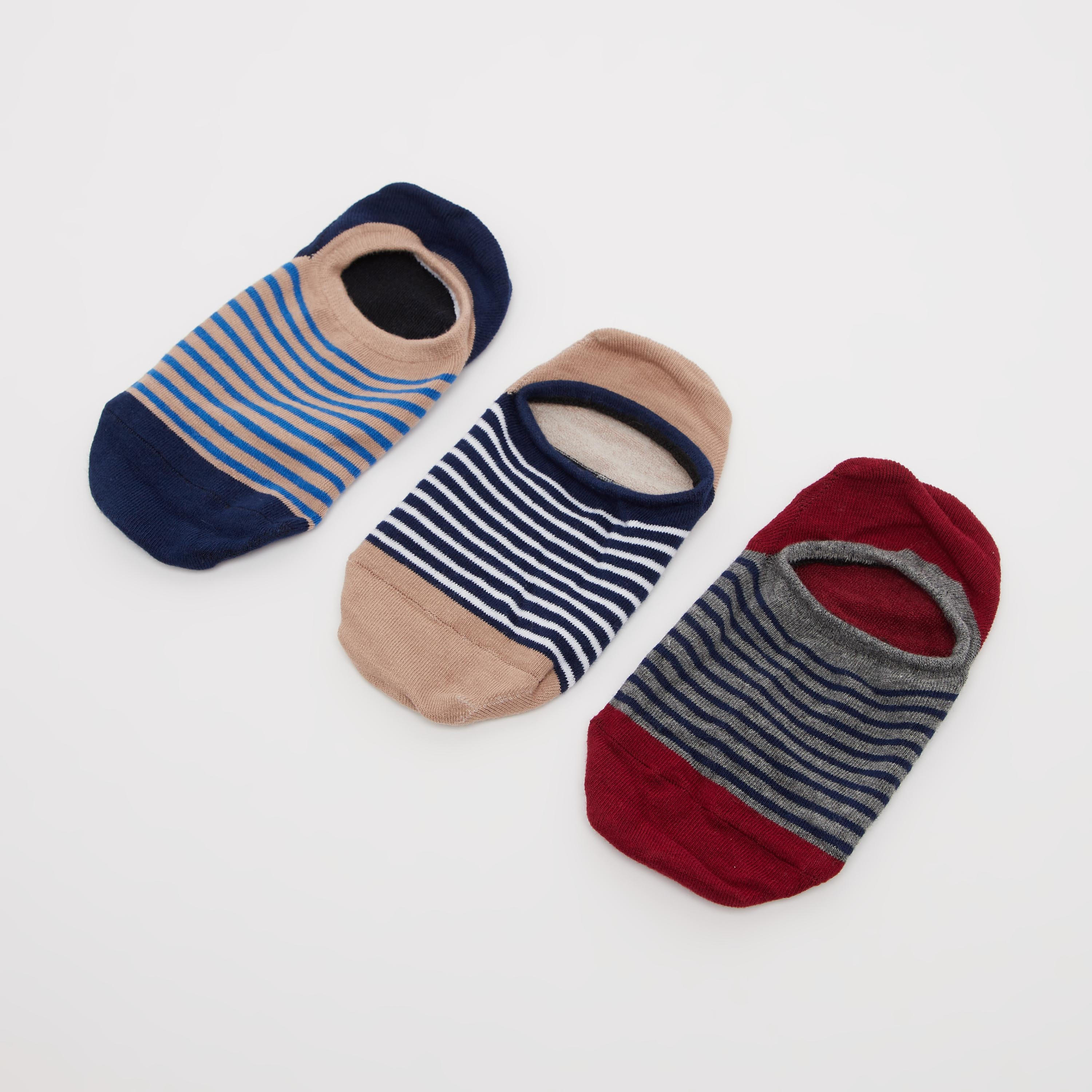 جوارب غير مرئية مخطّطة وبحواف مطّاطية - طقم من 3 أزواج-men-socks-image-2