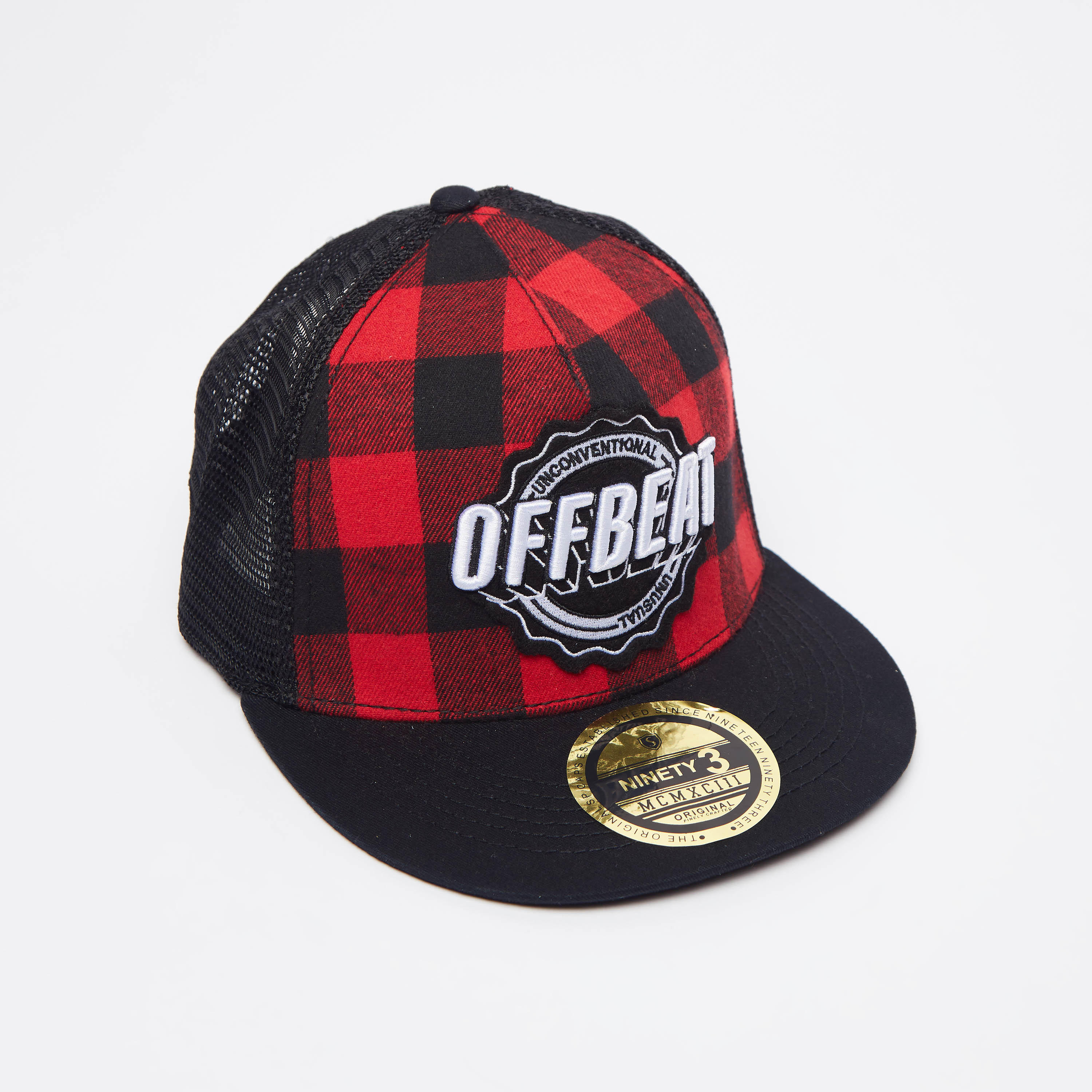 Checked Cap with Applique Detail and Snap Closure-men-caps-image-1