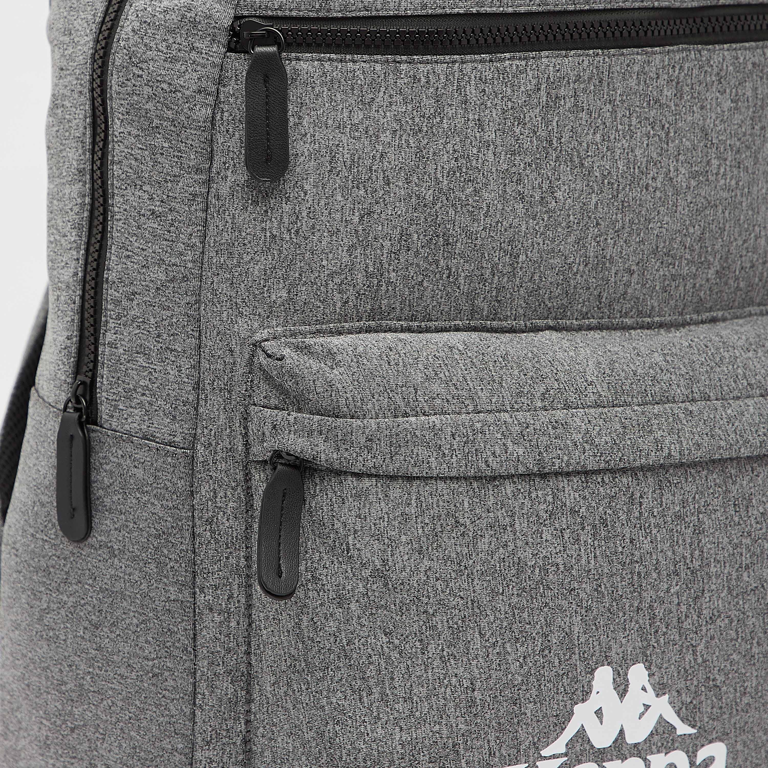 Kappa Logo Print Backpack with Adjustable Straps and Zip Closure-men-bags-image-2