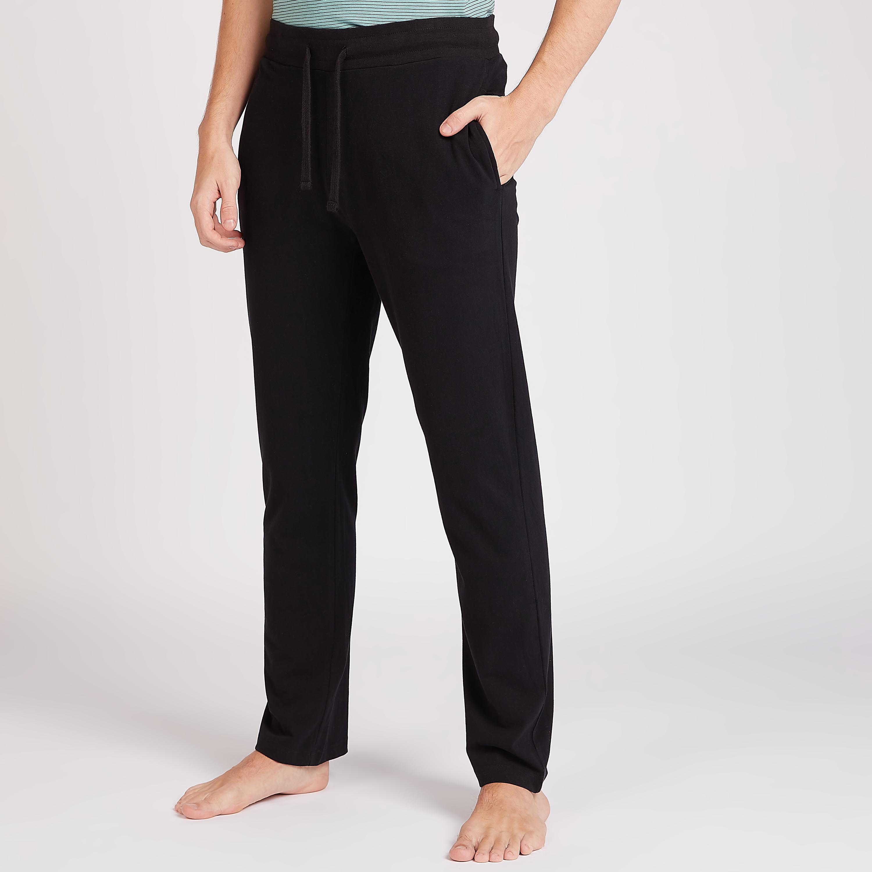 طقم بنطلون بيجاما طويل سادة وتيشيرت مخطط بياقة هينلي-men-clothing-nightwear-sets-image-1