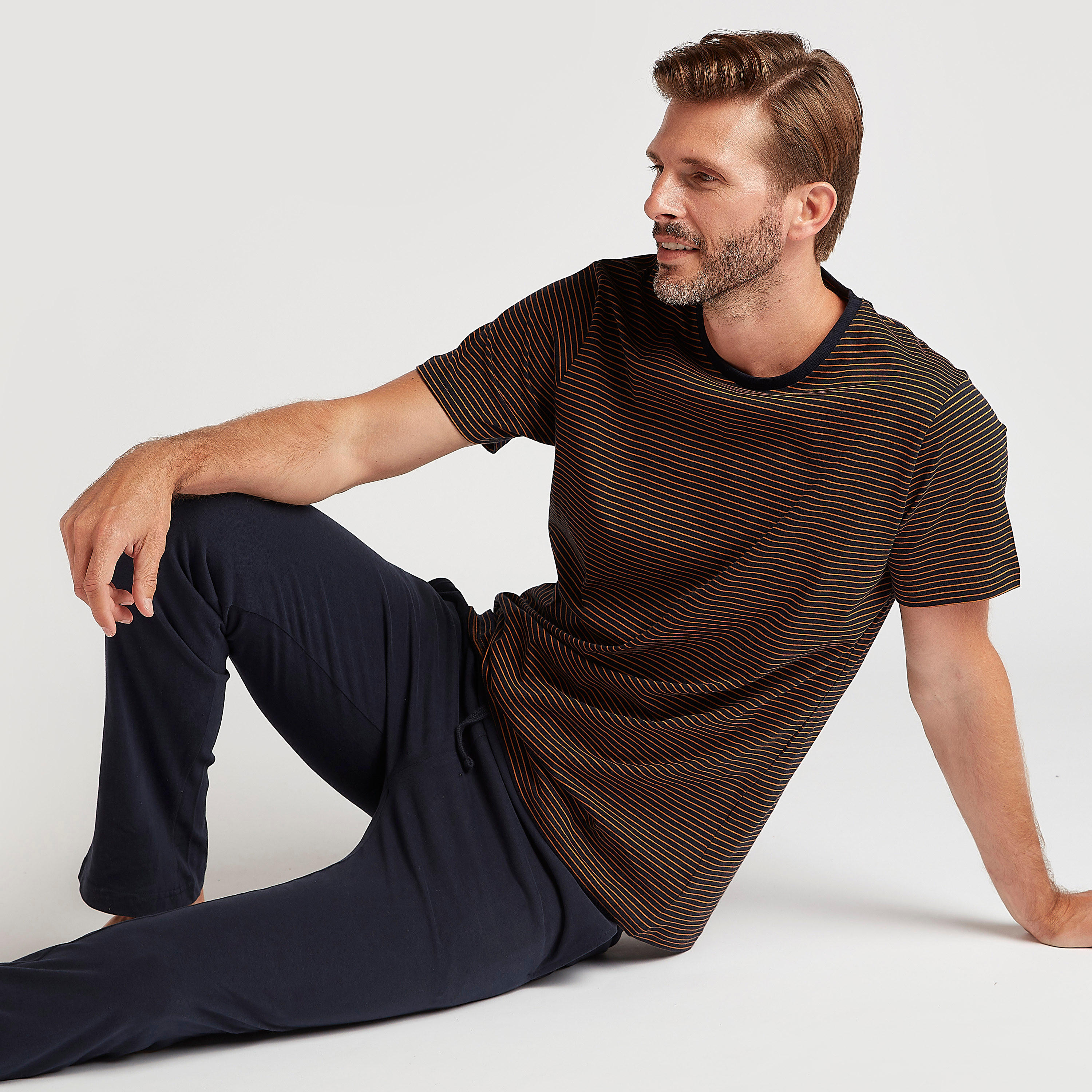 Striped Crew Neck T-shirt and Full Length Pyjama Set-men-clothing-nightwear-sets-image-2