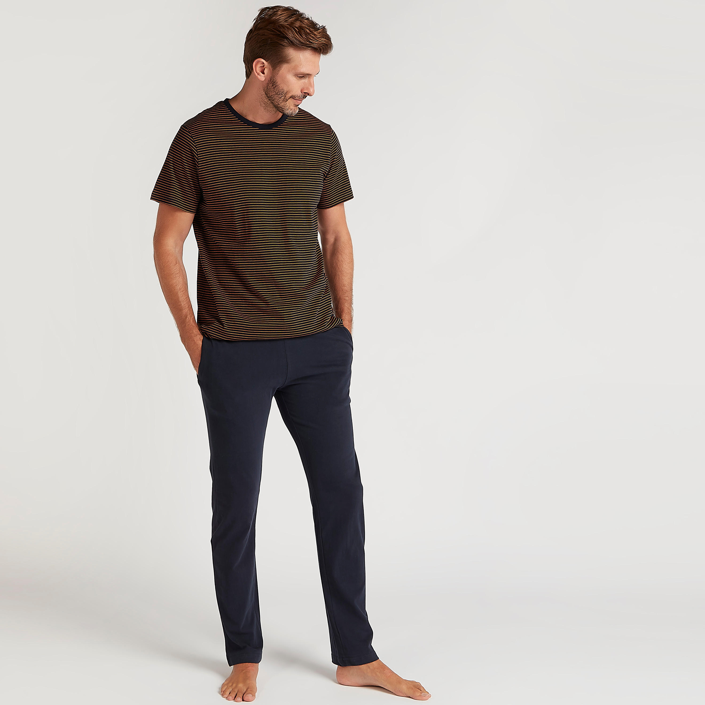 Striped Crew Neck T-shirt and Full Length Pyjama Set-men-clothing-nightwear-sets-image-1