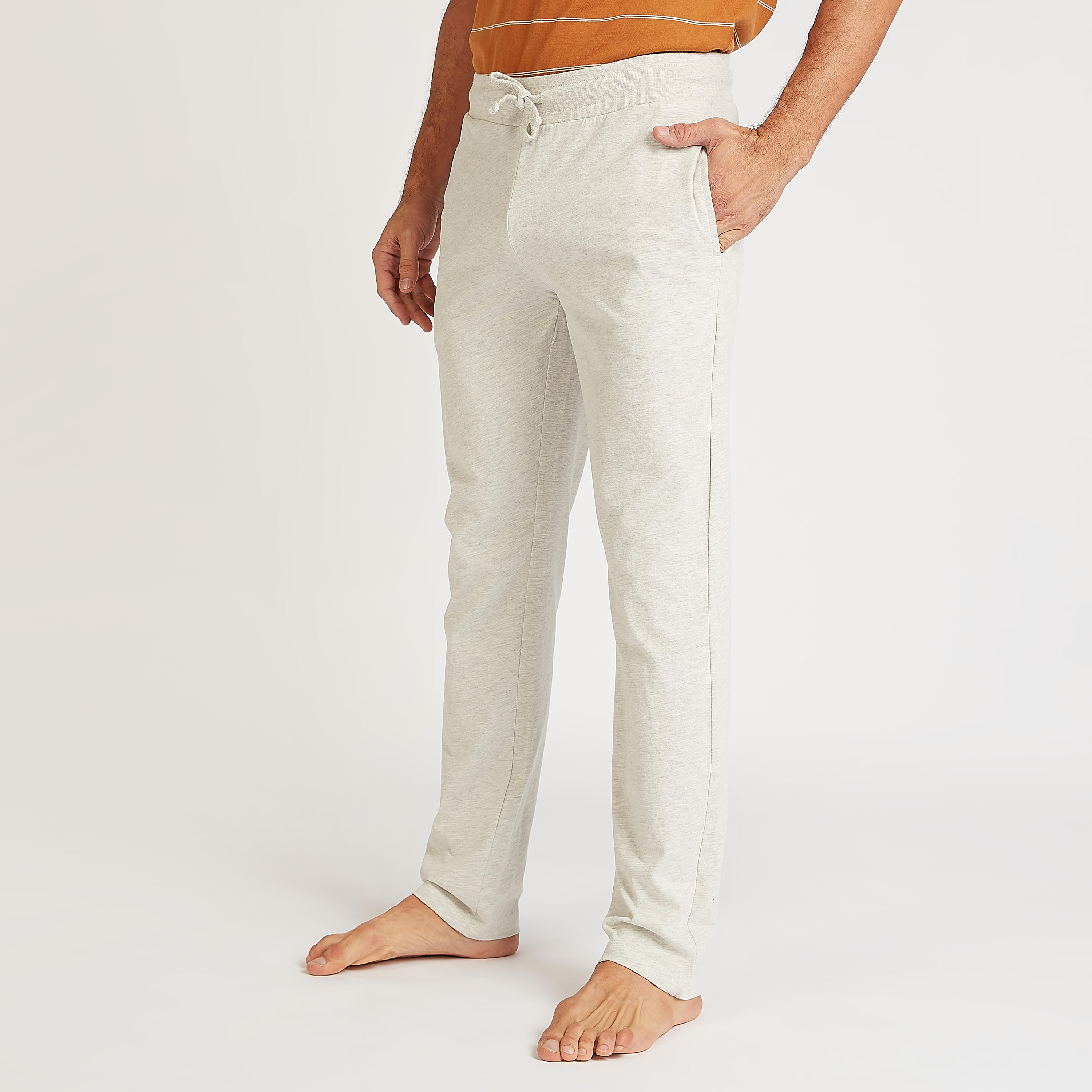 طقم مستدام بنطلون بيجاما طويل سادة وتيشيرت مخطّط بياقة ضيّقة-men-clothing-nightwear-sets-image-4