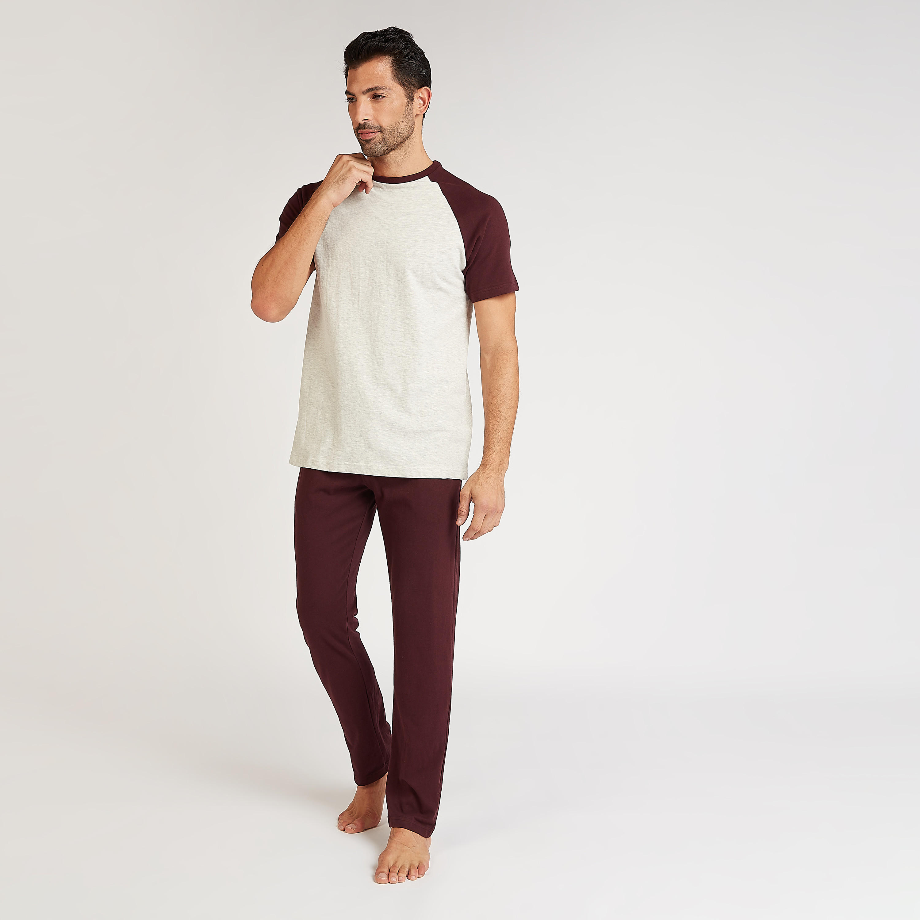 Sustainable Solid Raglan Sleeves T-shirt and Full Length Pyjama Set-men-clothing-nightwear-sets-image-1