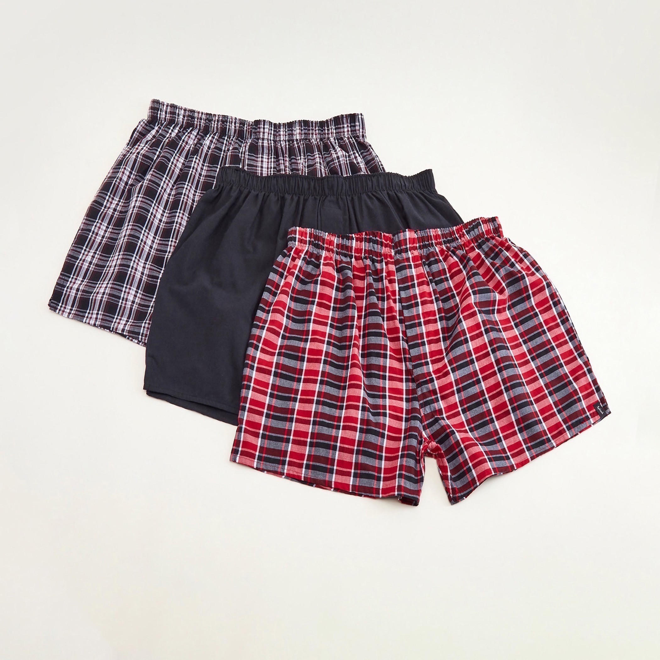 سراويل بوكسر مربعات بخصر مطّاطي - طقم من 3 قطع-men-clothing-innerwear-underwear-image-1