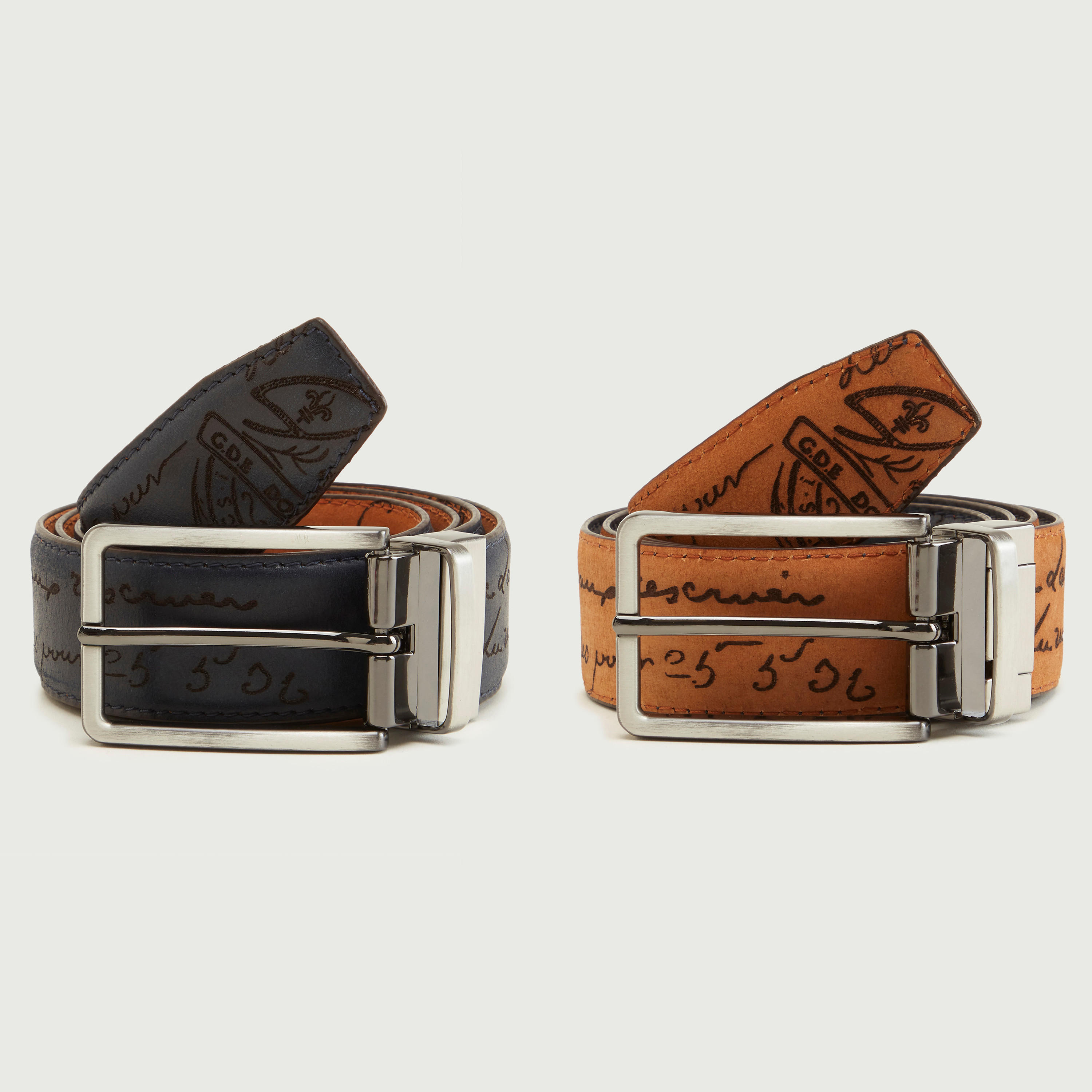 حزام بطبعات وإبزيم بدبوس - طقم من قطعتين-men-beltsandwallets-belts-image-1