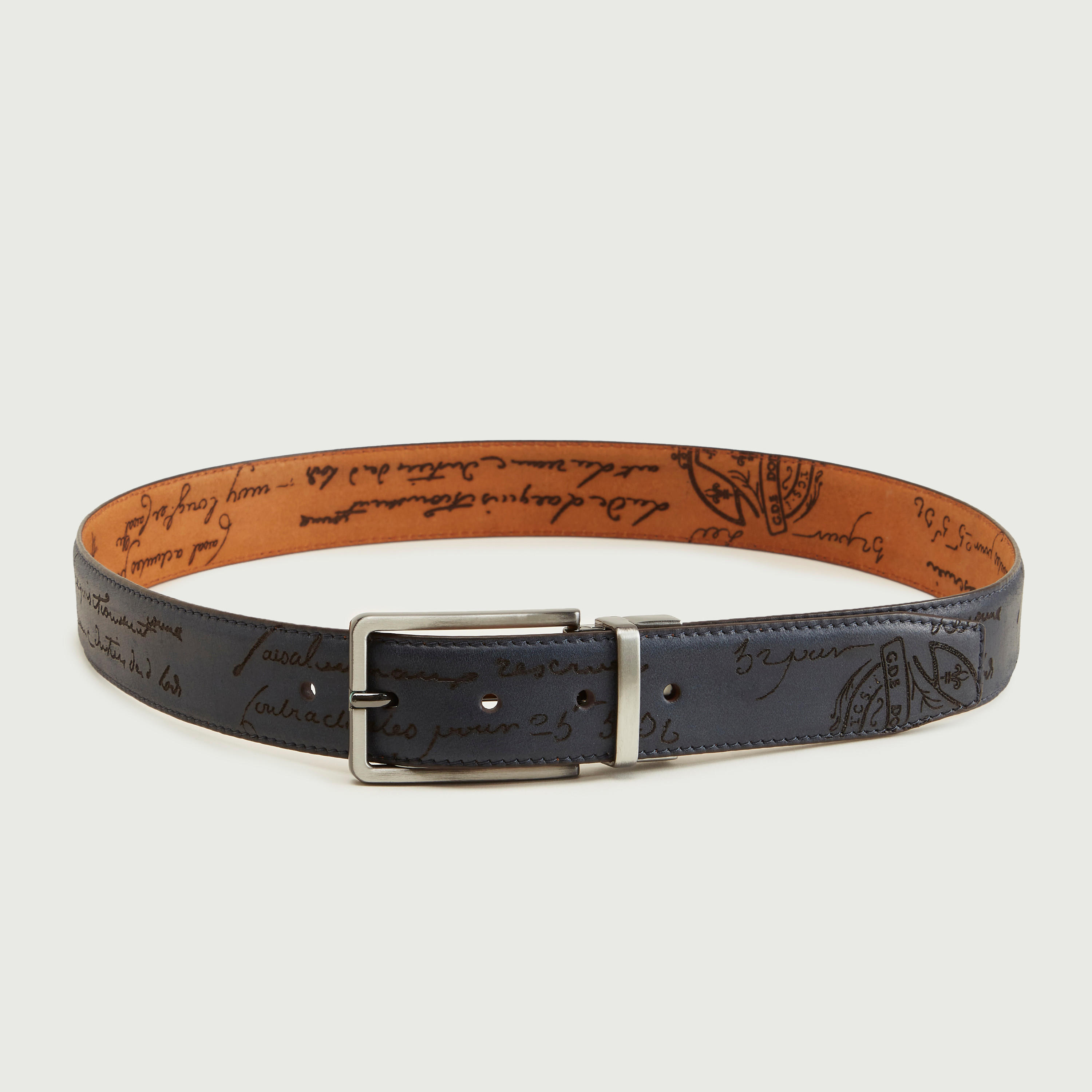 حزام بطبعات وإبزيم بدبوس - طقم من قطعتين-men-beltsandwallets-belts-image-3