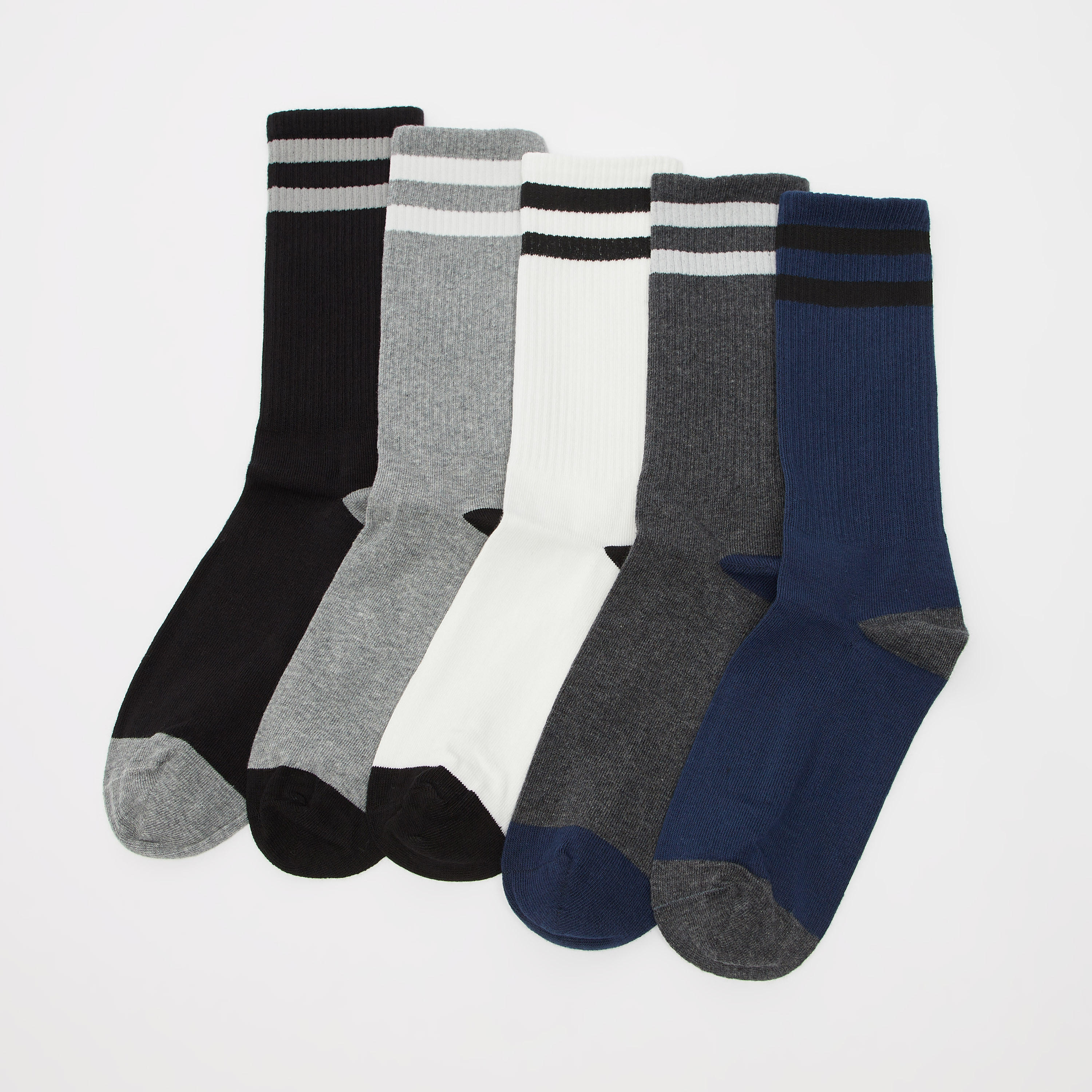 جوارب مقلّمة بطول ربلة الساق بحواف مضلّعة - طقم من 5 أزواج-men-socks-image-1
