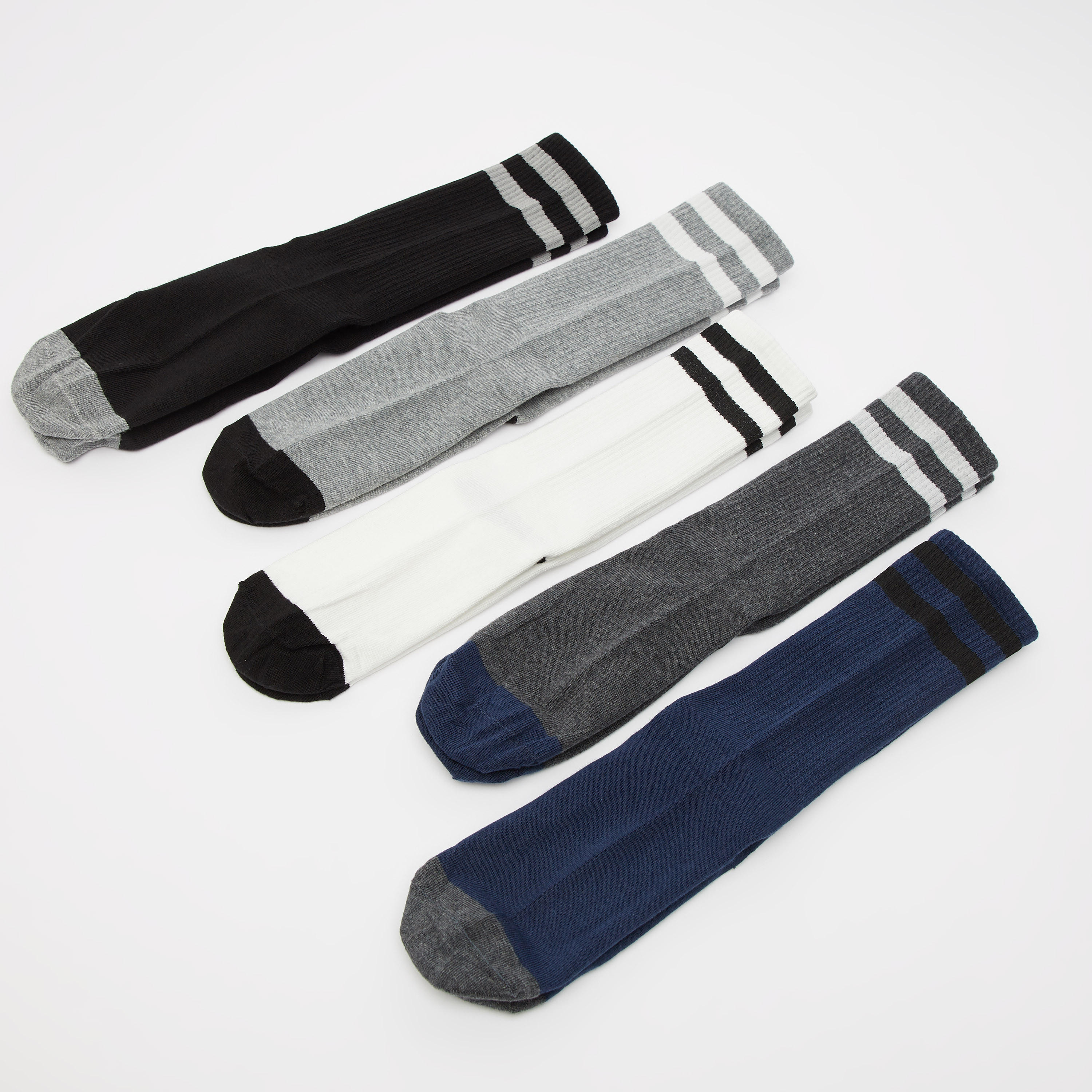 جوارب مقلّمة بطول ربلة الساق بحواف مضلّعة - طقم من 5 أزواج-men-socks-image-3