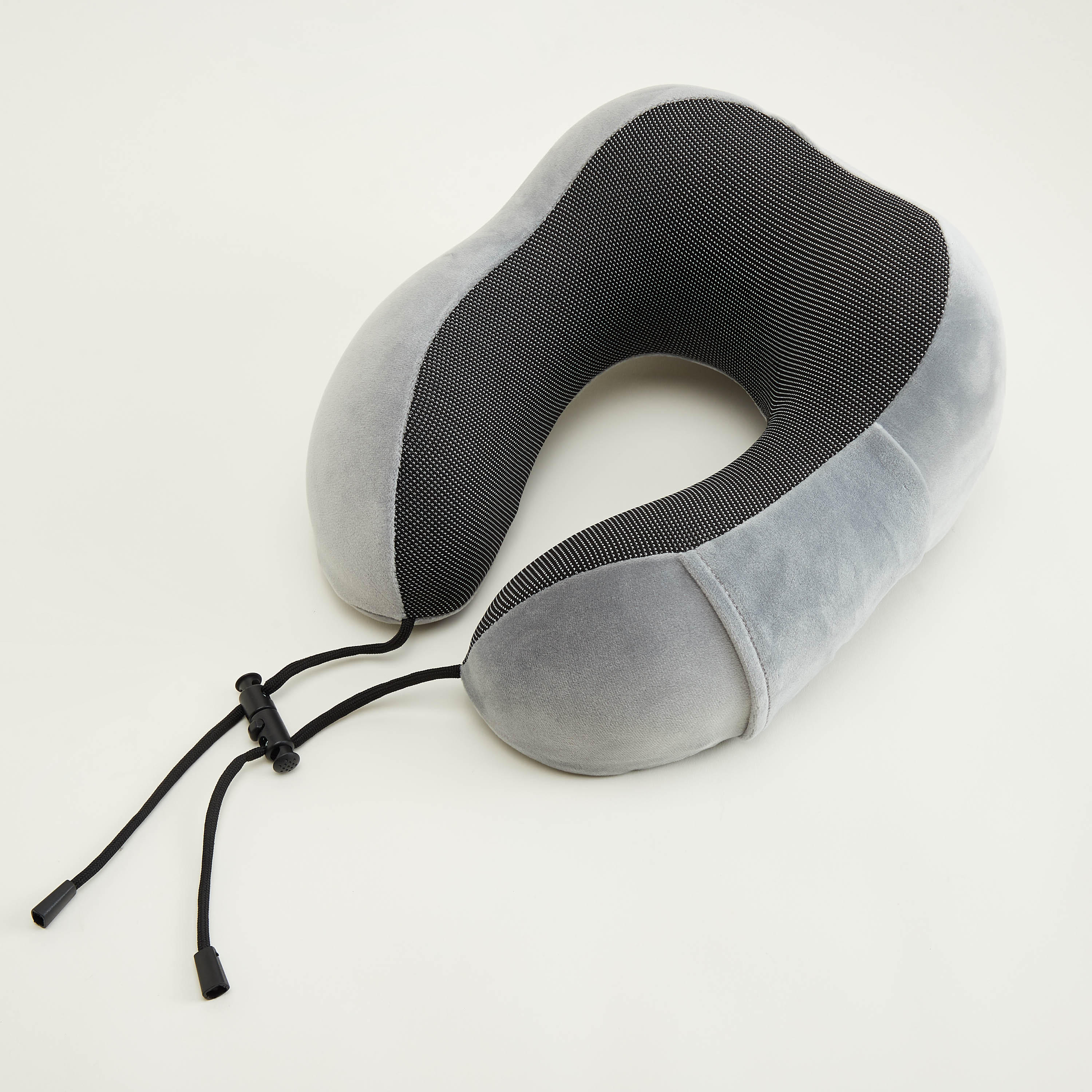 Solid Neck Pillow with Drawstring Closure-travel-accessories-image-1