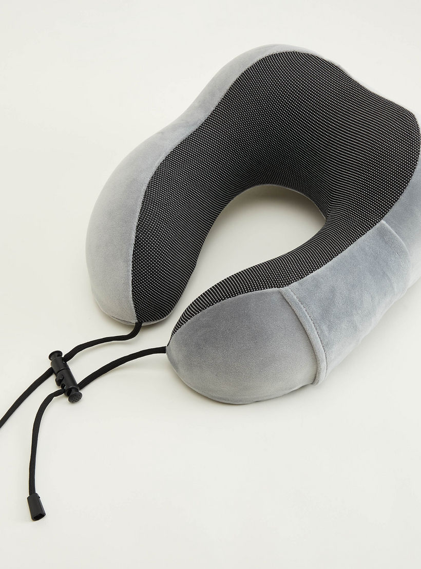 Solid Neck Pillow with Drawstring Closure-travel-accessories-image-1