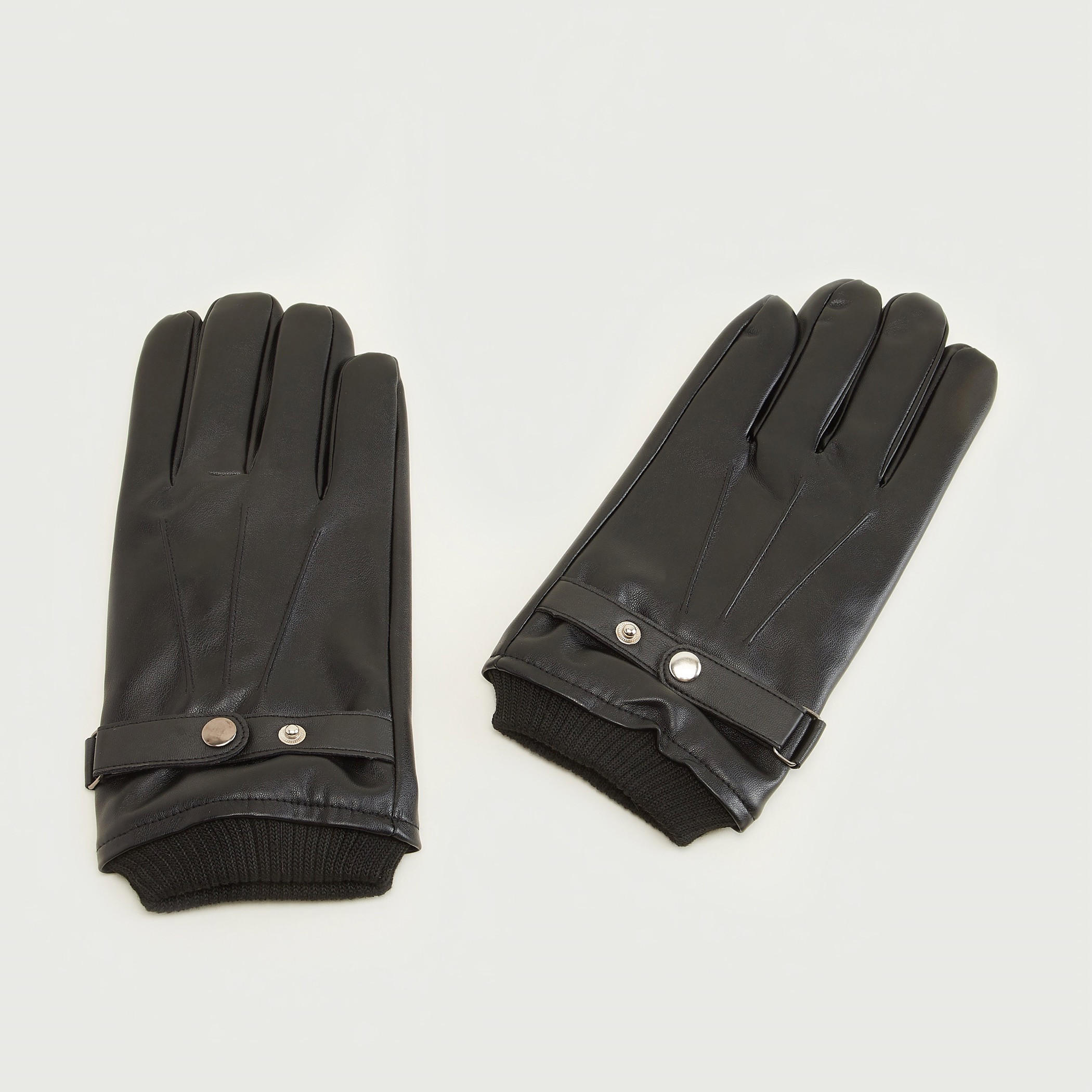 قفّازات سادة بزر إغلاق وحواف مضلّعة-men-scarvesandgloves-image-5