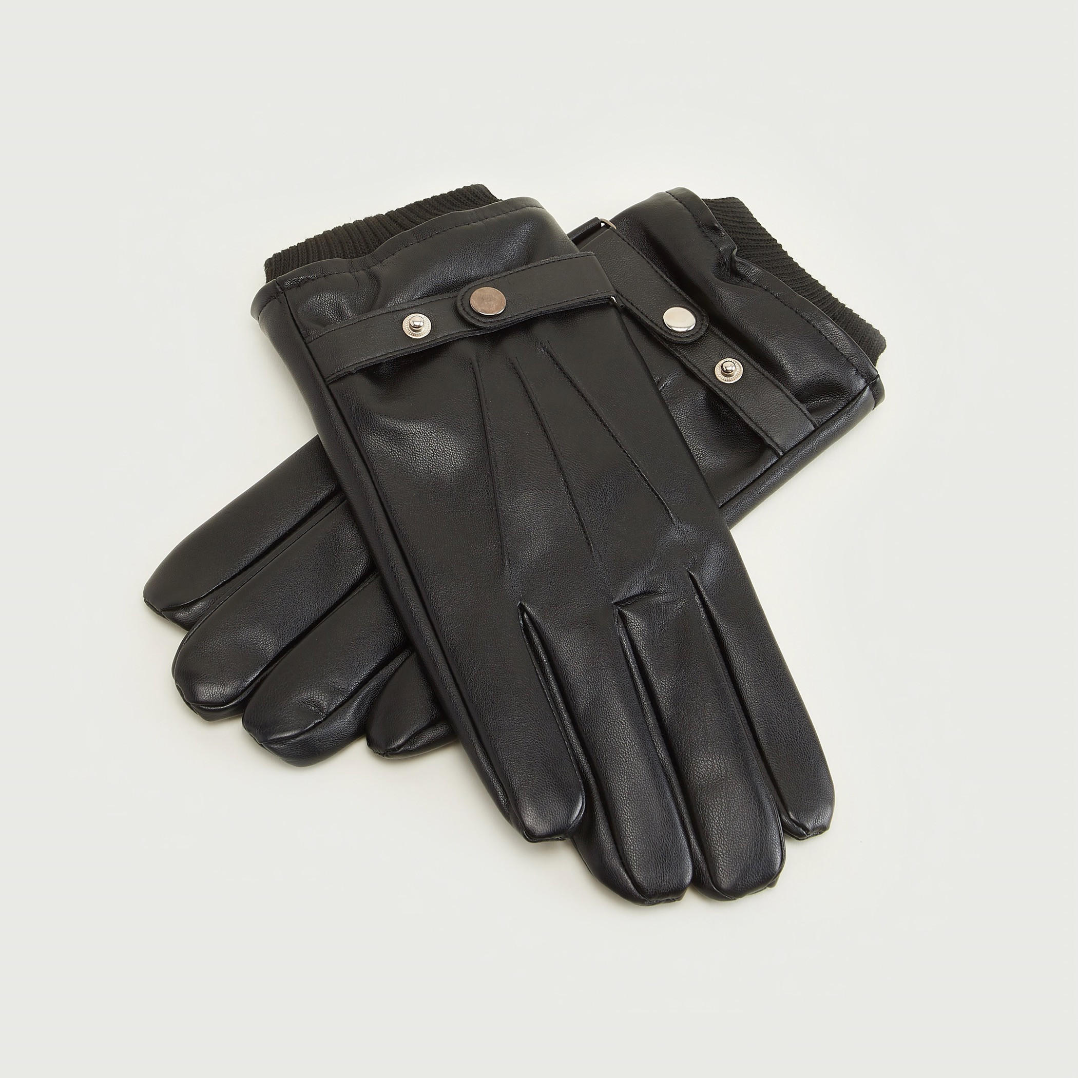 قفّازات سادة بزر إغلاق وحواف مضلّعة-men-scarvesandgloves-image-4