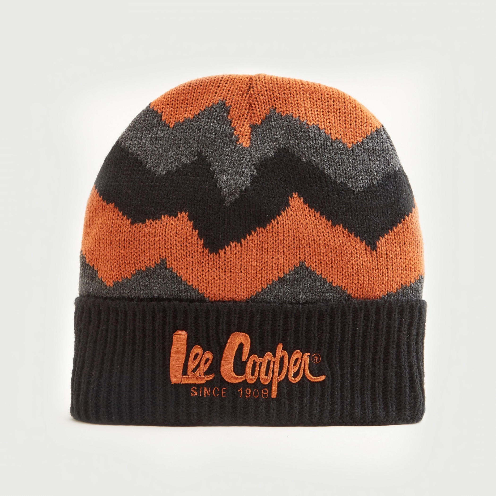 Lee Cooper Chevron Patterned Beanie with Embroidered Logo-men-caps-image-1