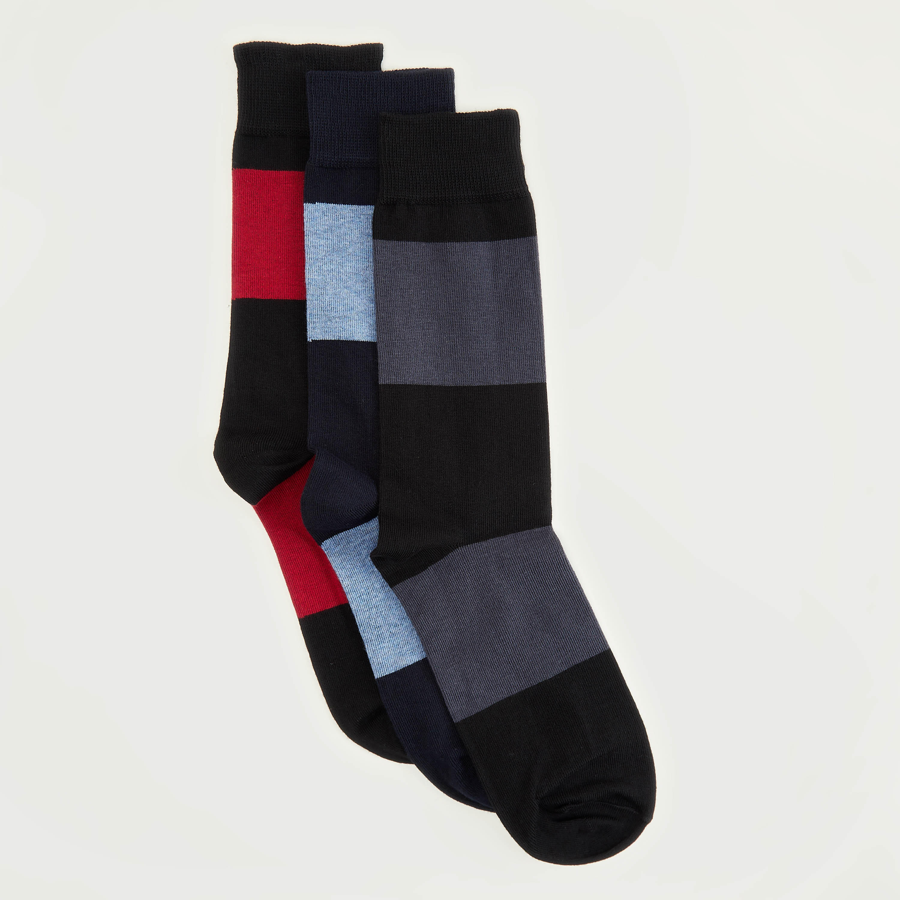 جوارب مخطّطة بطول ربلة السّاق - طقم من 3 أزواج-men-socks-image-2