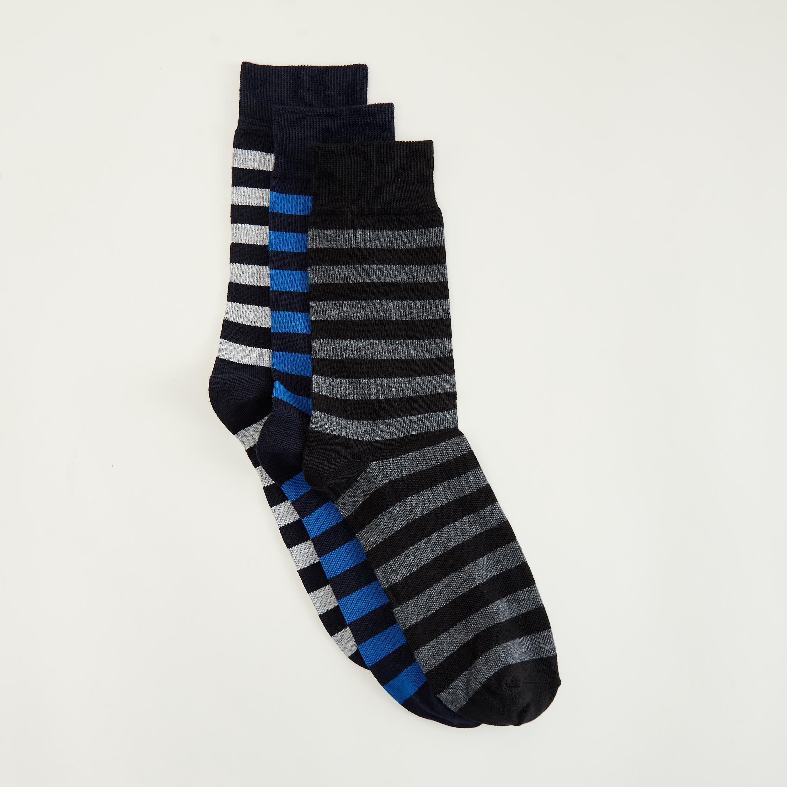 جوارب مخطّطة بطول ربلة السّاق - طقم من 3 أزواج-men-socks-image-2
