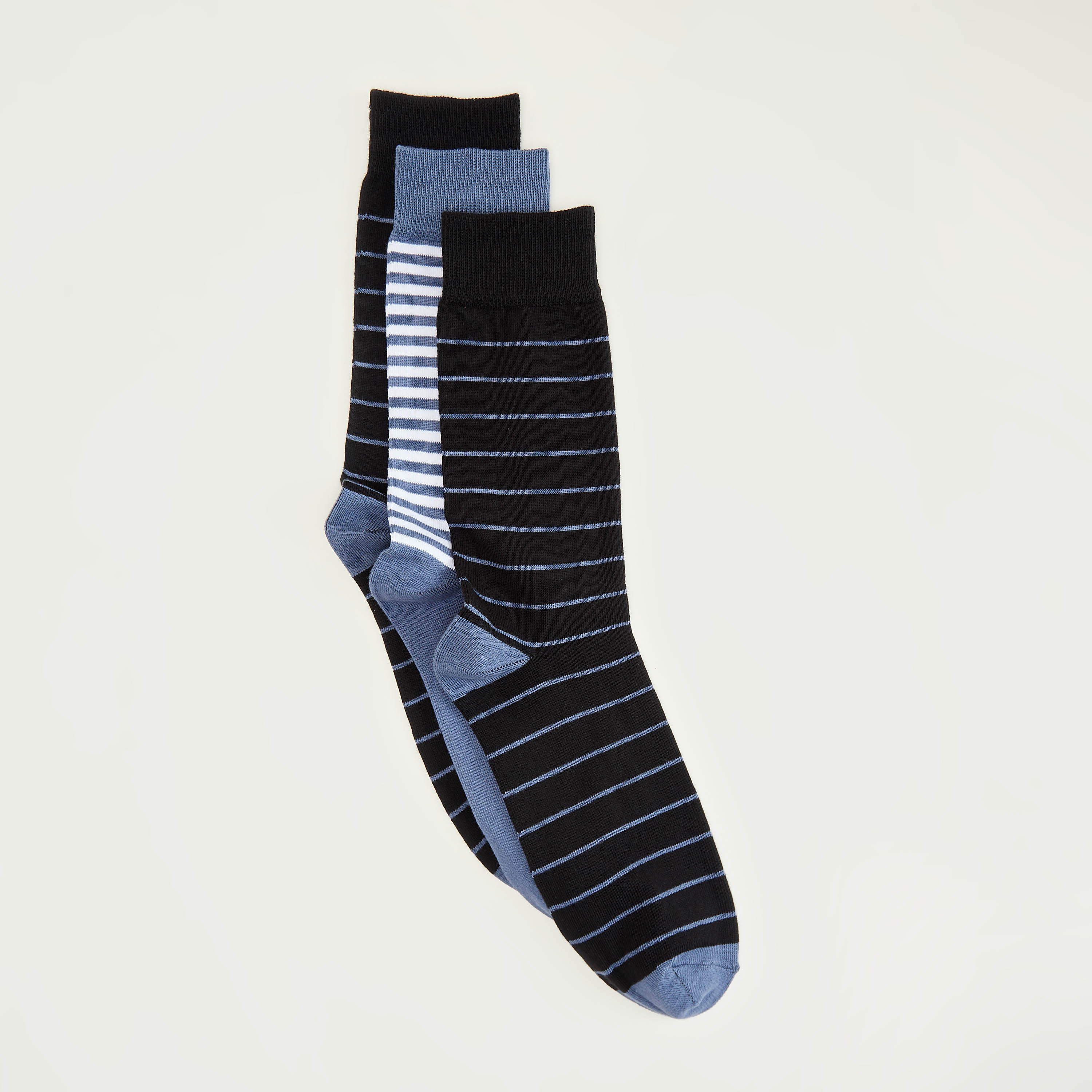 جوارب مخطّطة بطول ربلة السّاق - طقم من 3 أزواج-men-socks-image-2