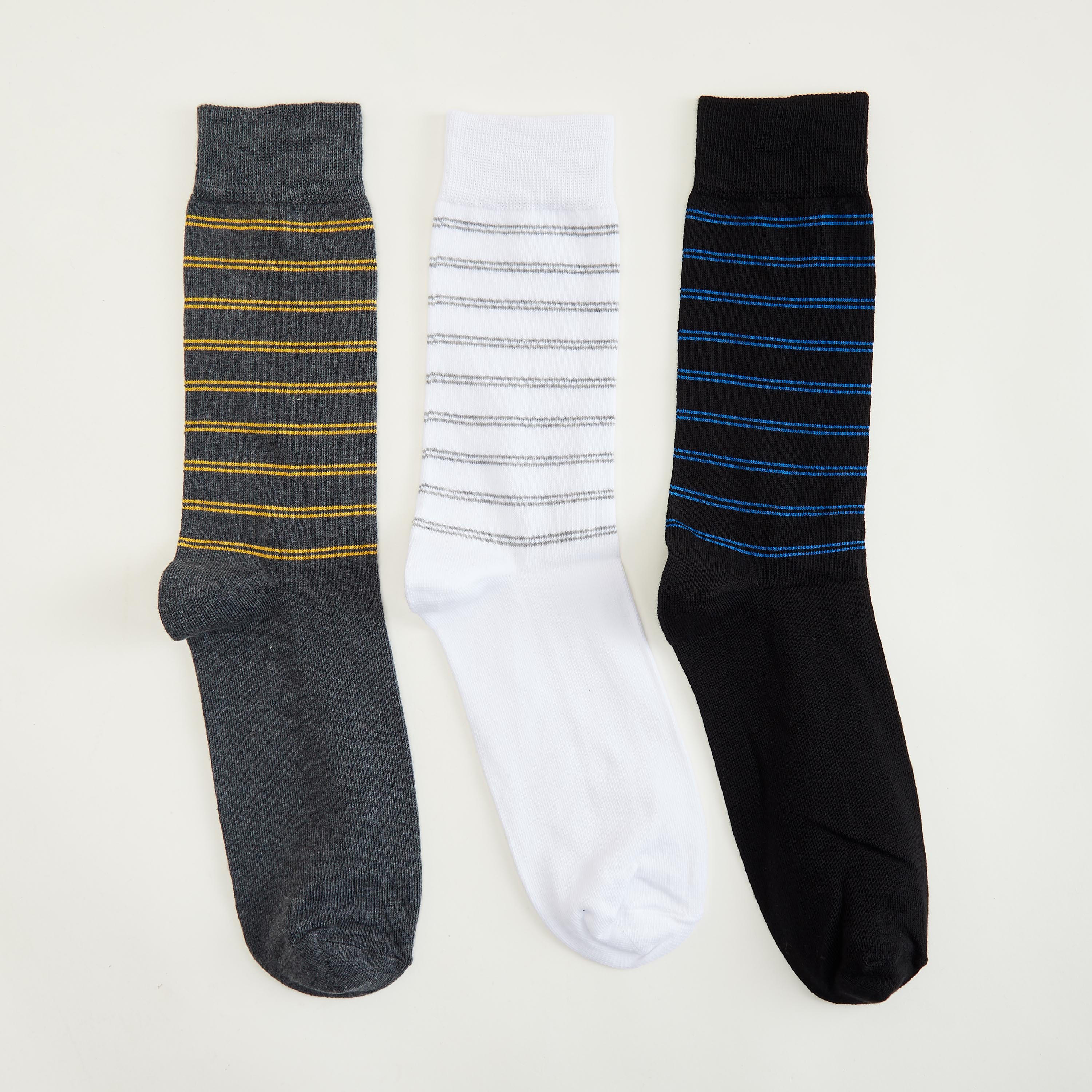 جوارب مخطّطة بطول ربلة السّاق - طقم من 3 أزواج-men-socks-image-1