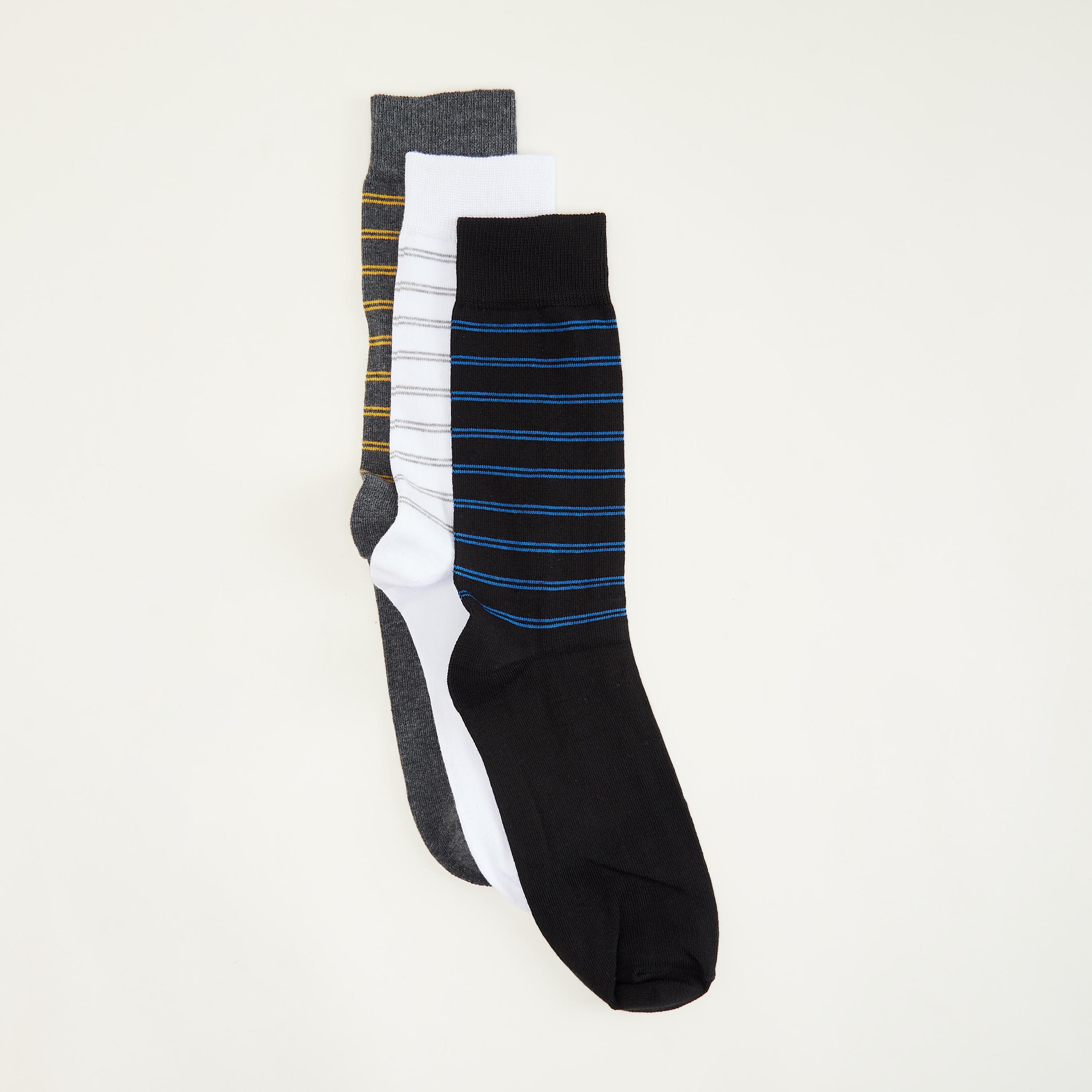 جوارب مخطّطة بطول ربلة السّاق - طقم من 3 أزواج-men-socks-image-2