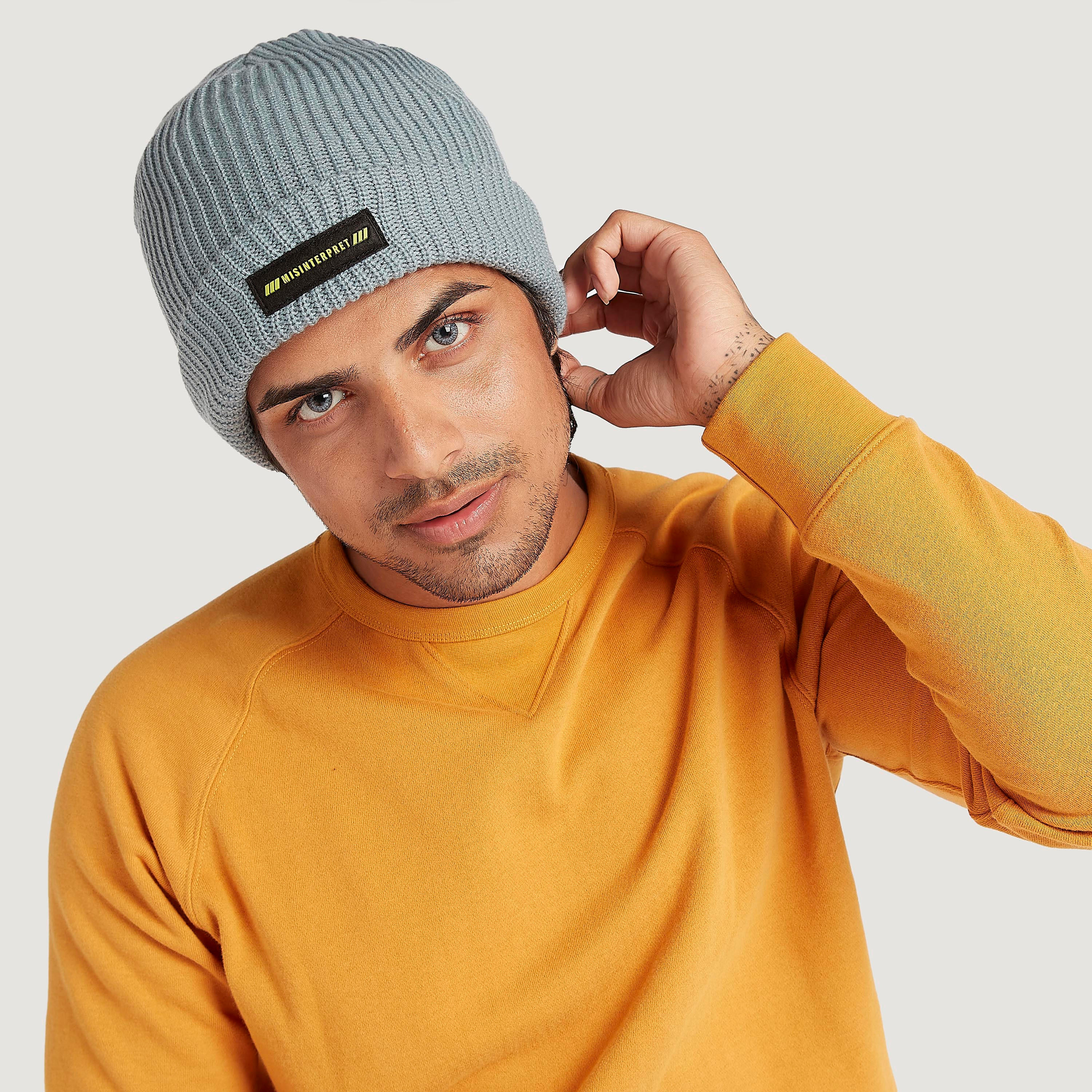 Textured Beanie with Cuffed Hem and Applique Detail-men-caps-image-2