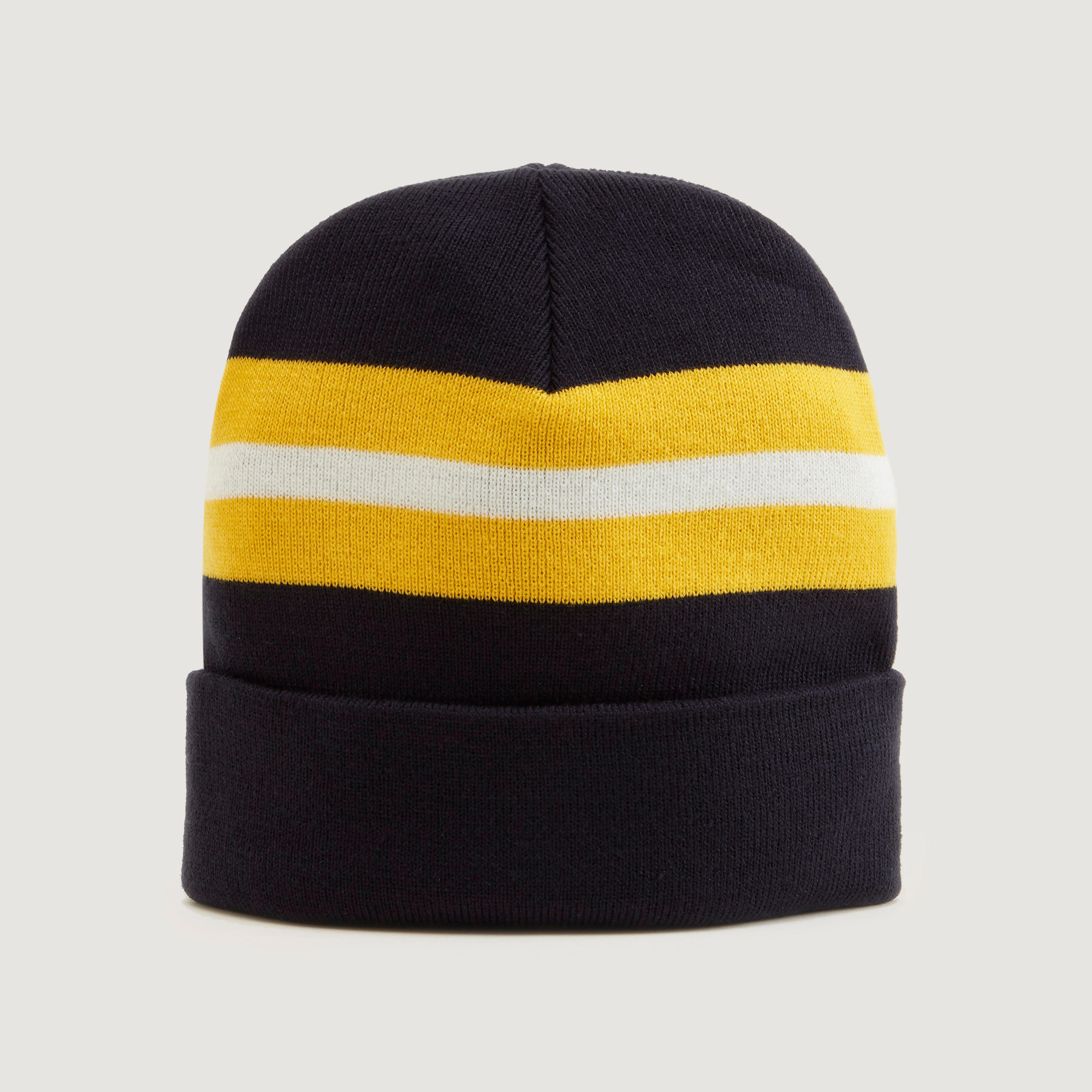 Striped Beanie with Cuffed Hem-men-caps-image-1