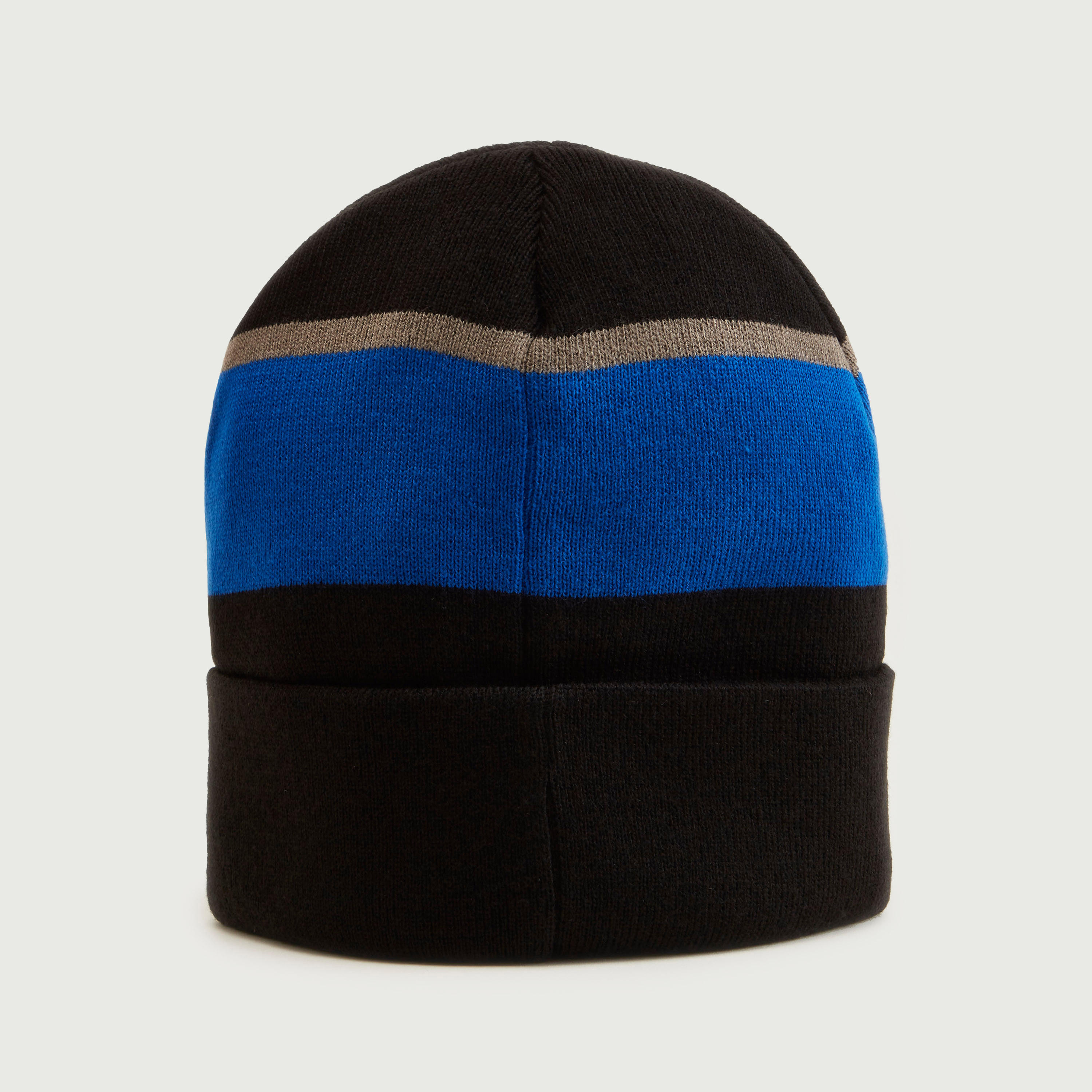 Striped Embroidered Beanie with Cuffed Hem-men-caps-image-4