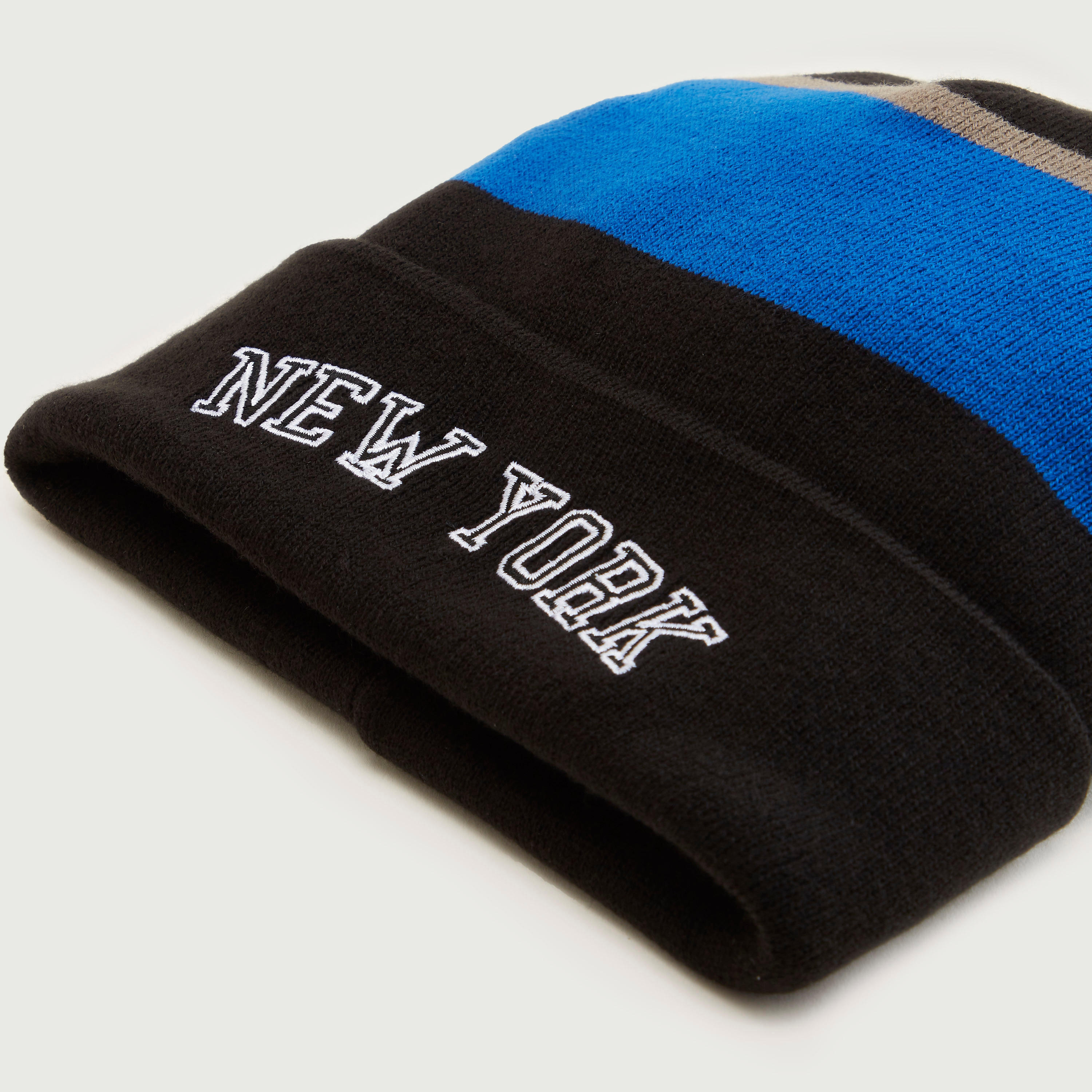 Striped Embroidered Beanie with Cuffed Hem-men-caps-image-5