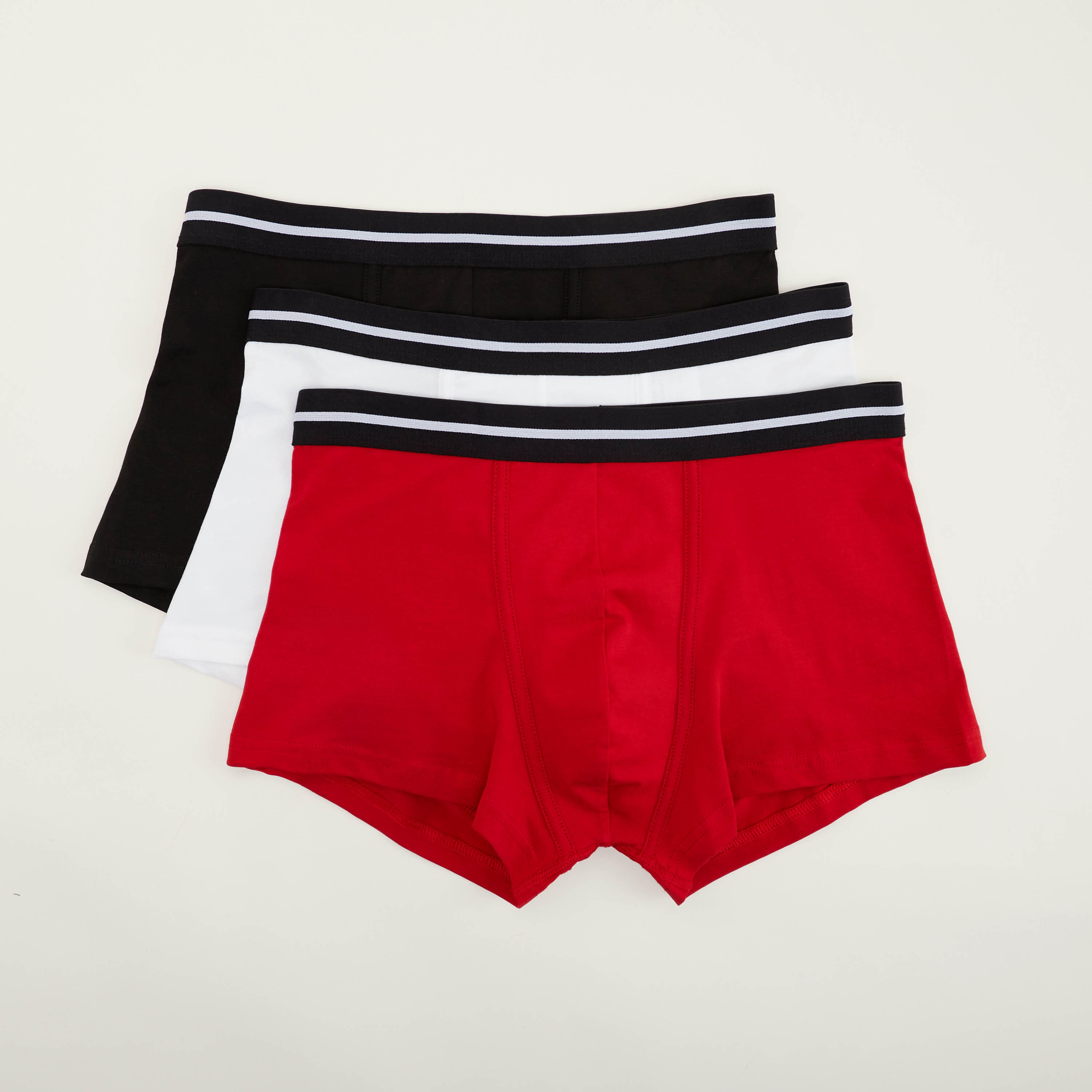 Set of 3 - Solid Trunks with Striped Elasticated Waistband-men-clothing-innerwear-underwear-image-1