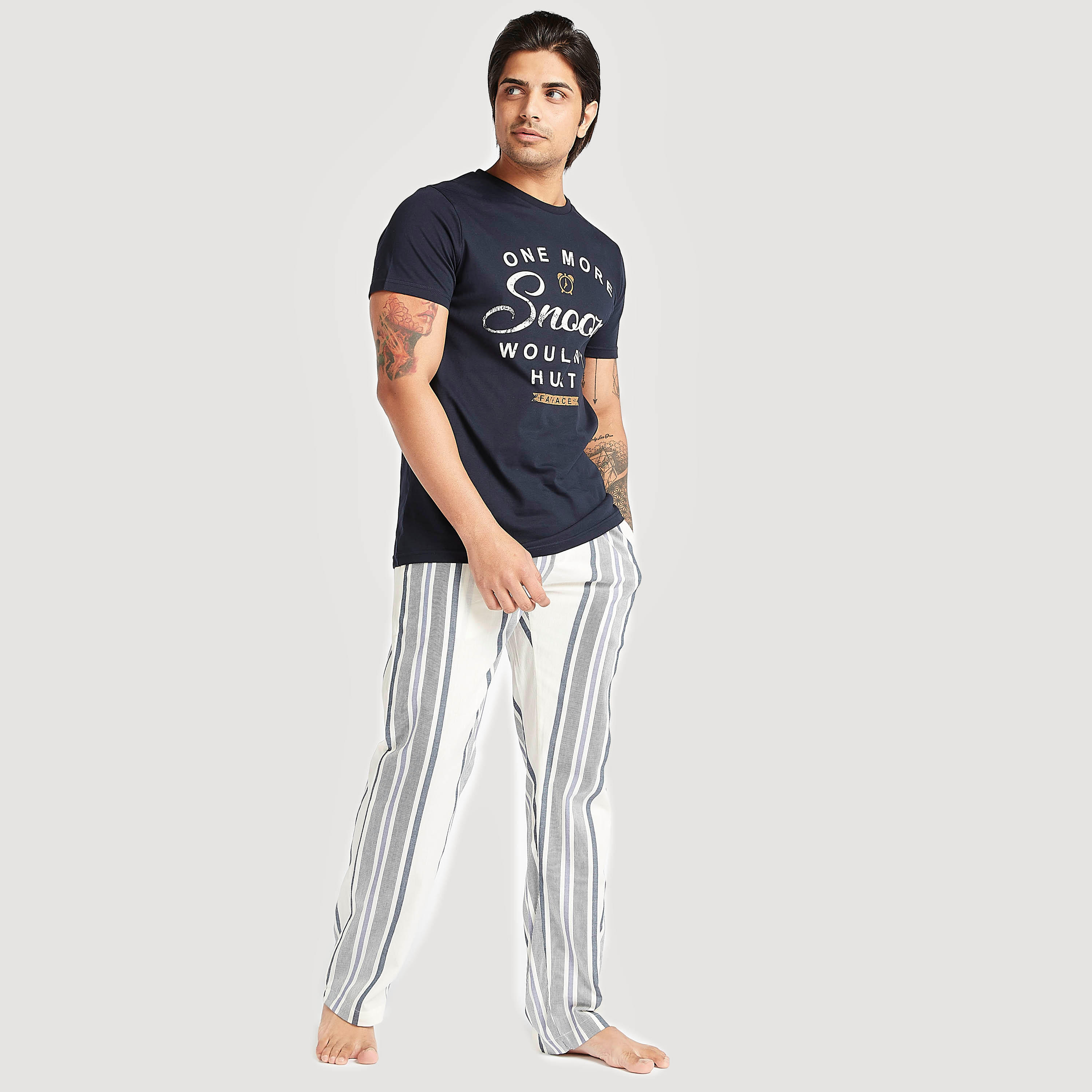 Printed Crew Neck T-shirt and Full Length Striped Pyjama Set-men-clothing-nightwear-sets-image-1