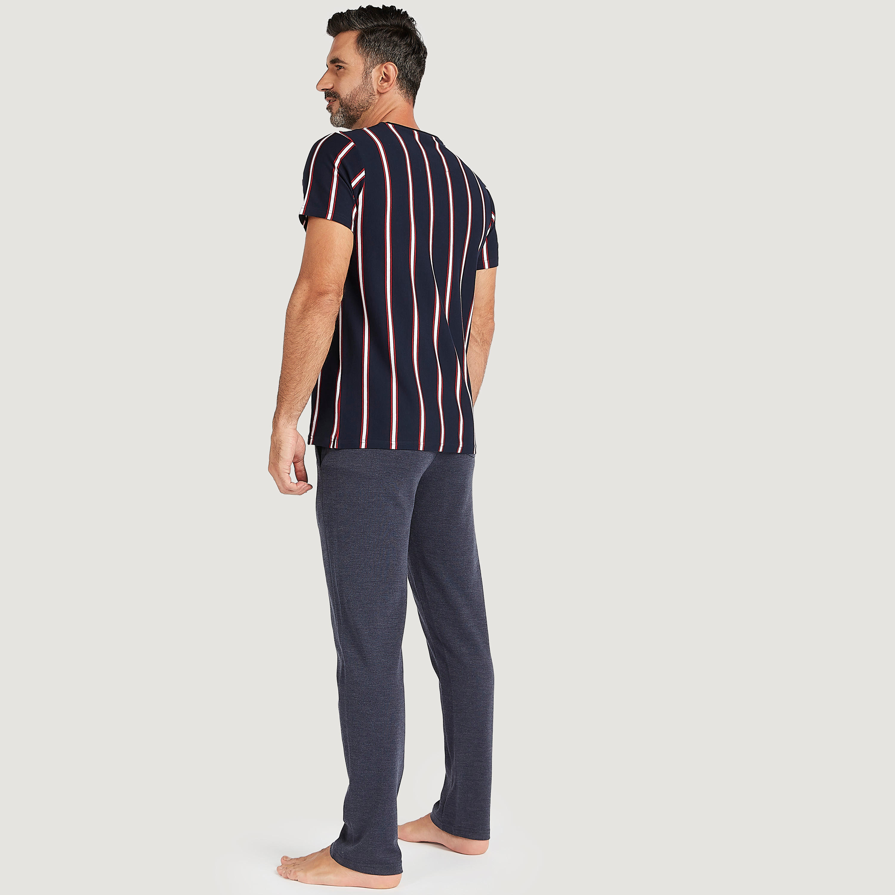 Striped Crew Neck T-shirt and Full Length Solid Pyjama Set-men-clothing-nightwear-sets-image-3