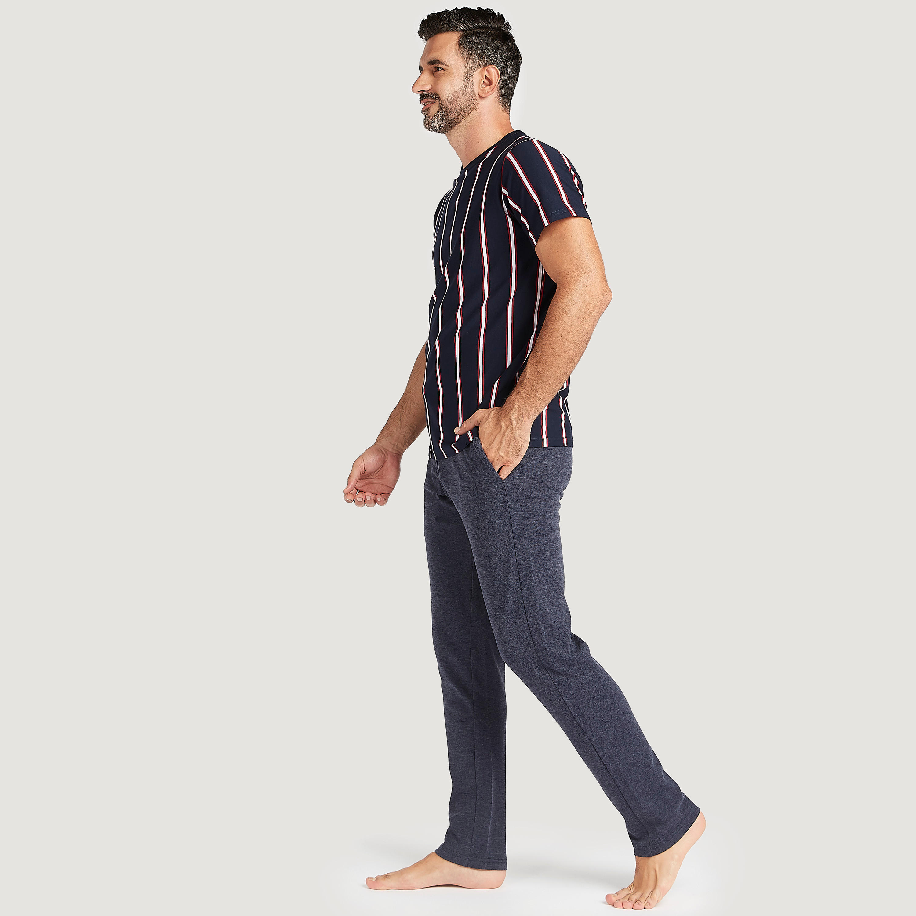 Striped Crew Neck T-shirt and Full Length Solid Pyjama Set-men-clothing-nightwear-sets-image-5