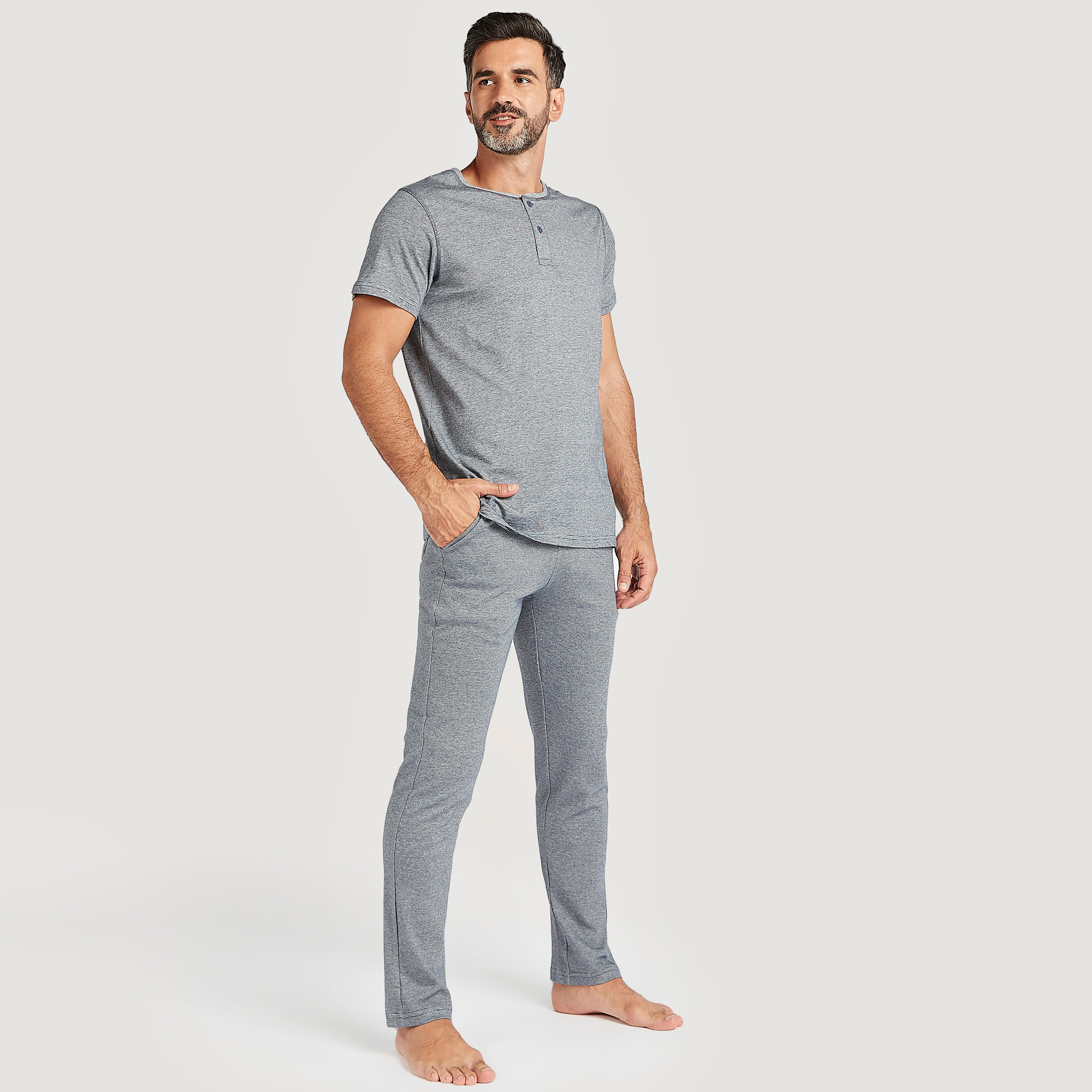 Solid Henley Neck T-shirt and Full Length Pyjama Set-men-clothing-nightwear-sets-image-1