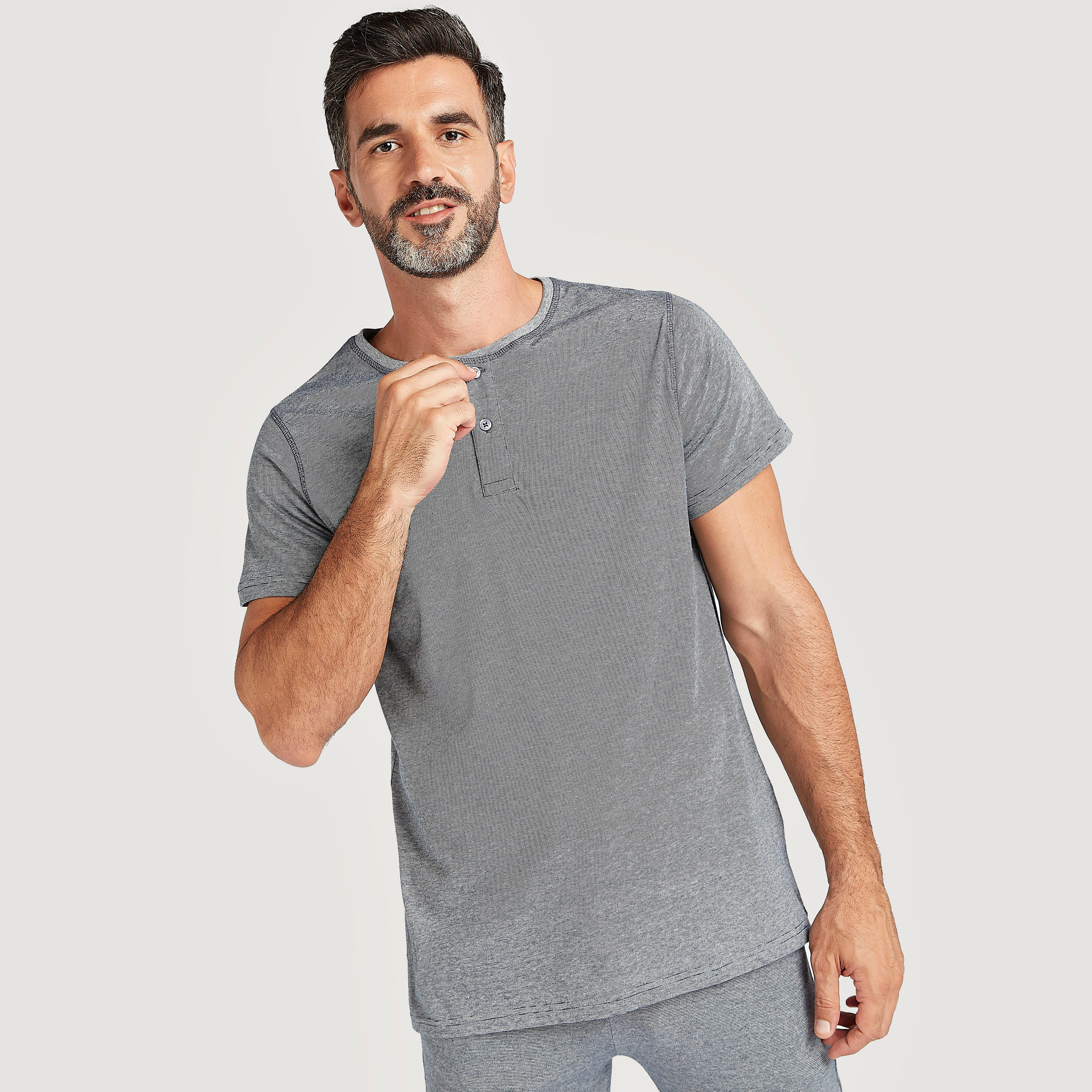 Solid Henley Neck T-shirt and Full Length Pyjama Set-men-clothing-nightwear-sets-image-2