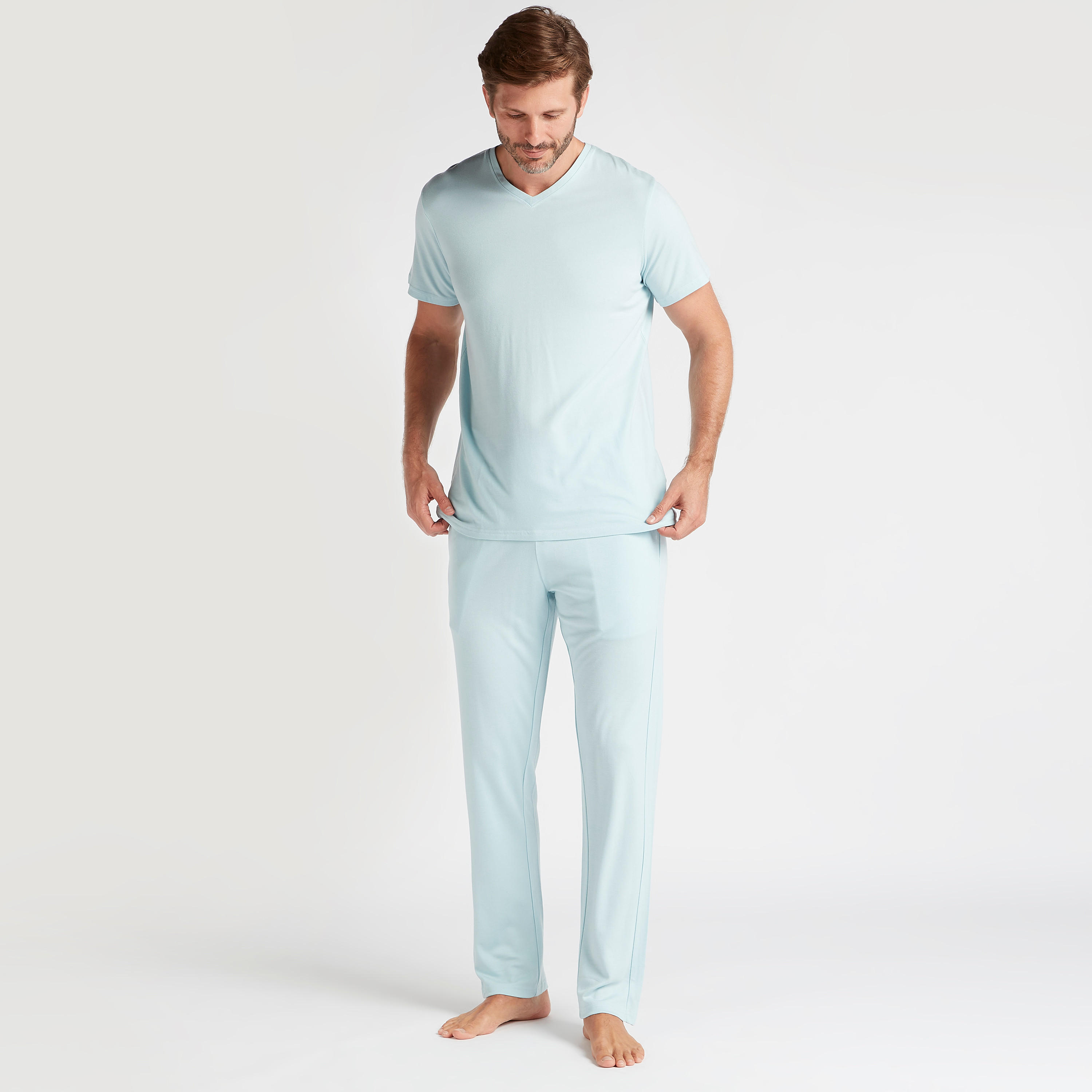 Solid V-neck T-shirt and Pyjama Set-men-clothing-nightwear-sets-image-1