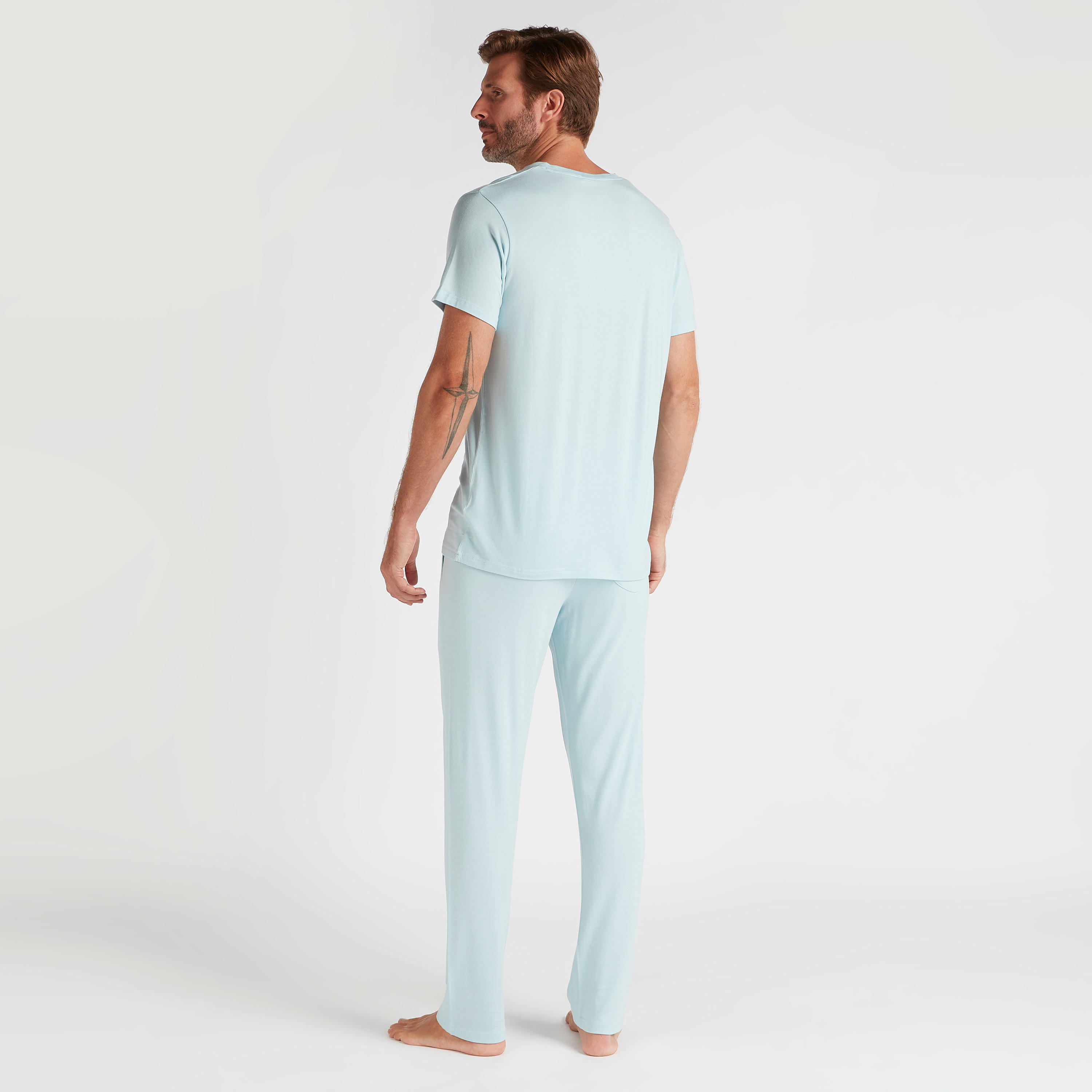 Solid V-neck T-shirt and Pyjama Set-men-clothing-nightwear-sets-image-2