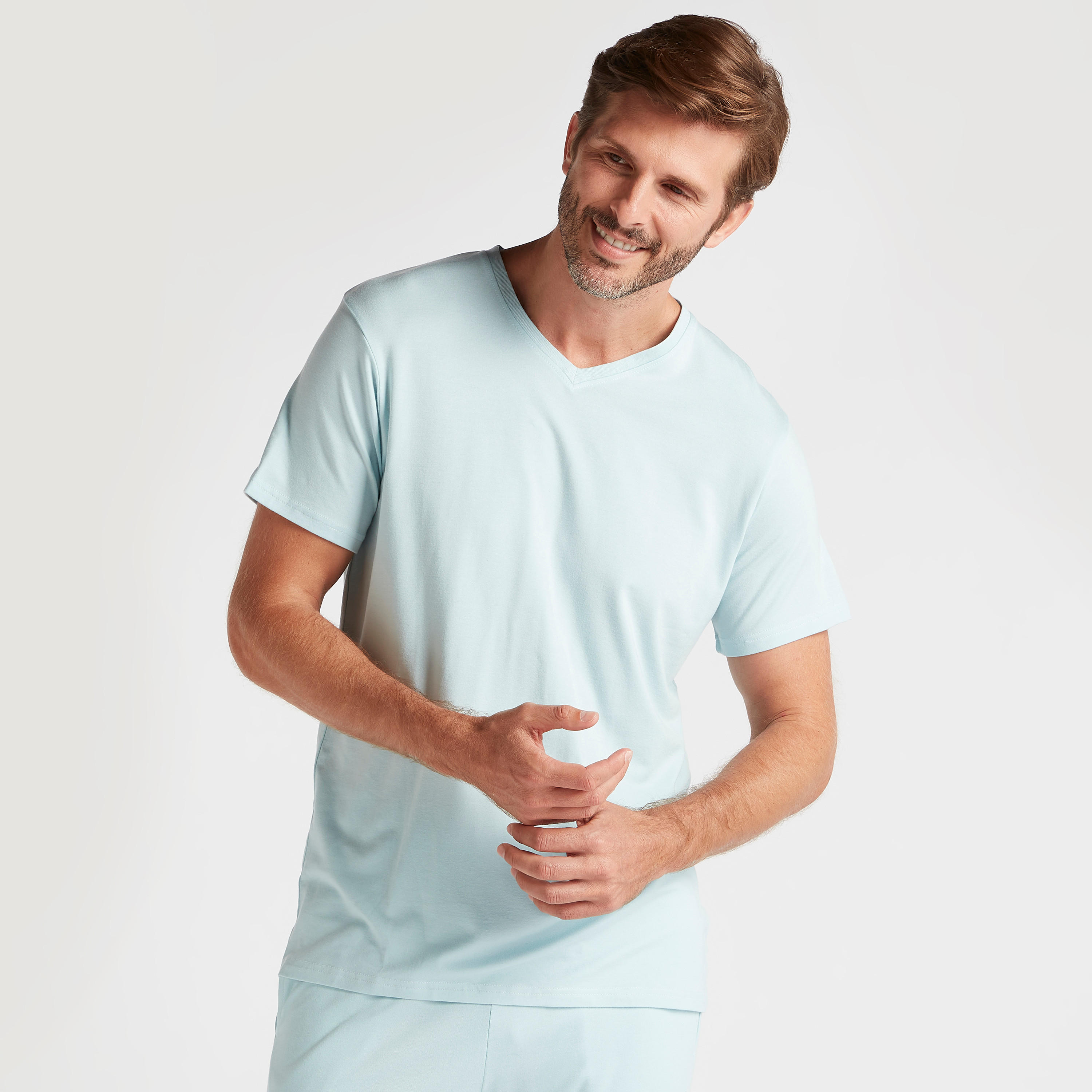 Solid V-neck T-shirt and Pyjama Set-men-clothing-nightwear-sets-image-3