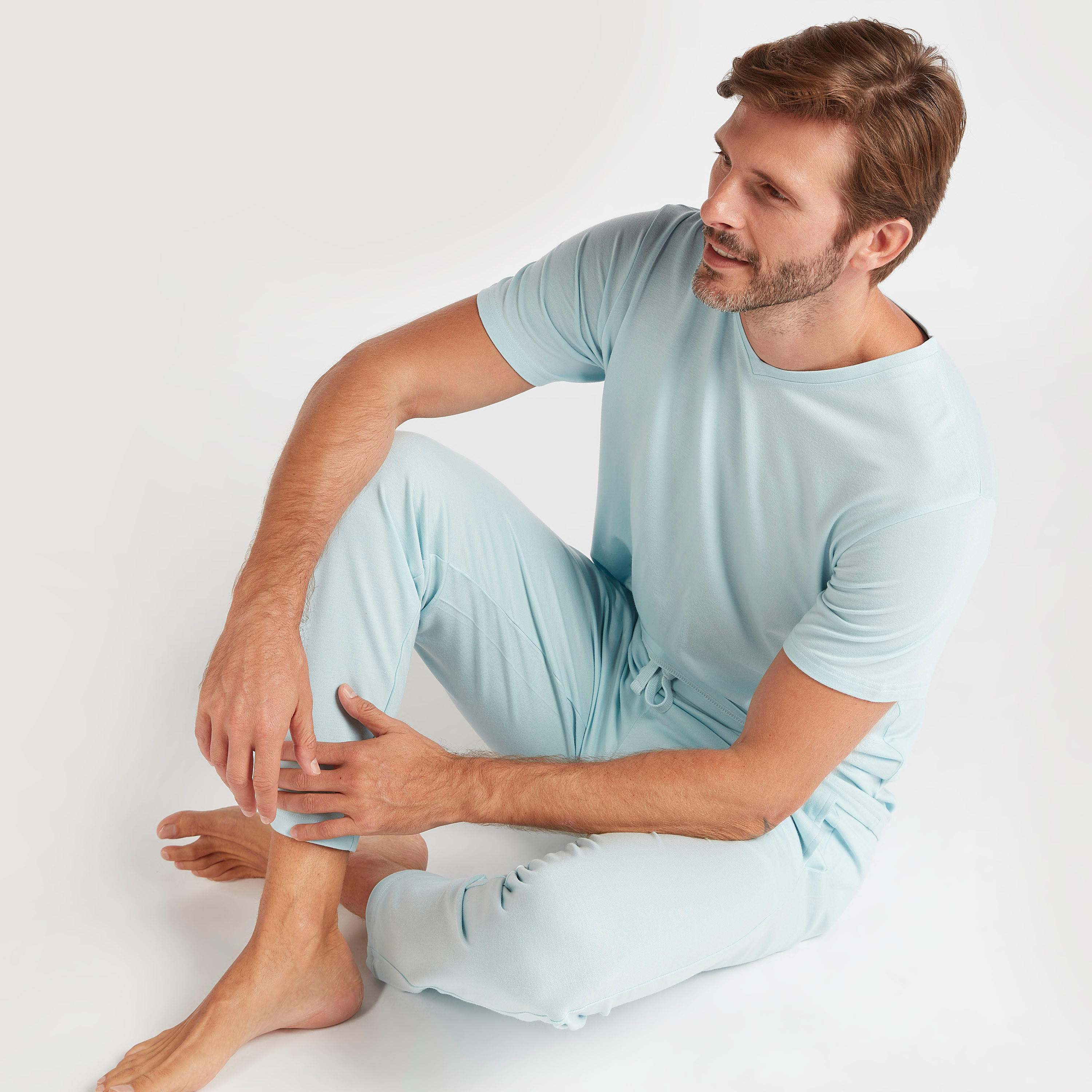 Solid V-neck T-shirt and Pyjama Set-men-clothing-nightwear-sets-image-5