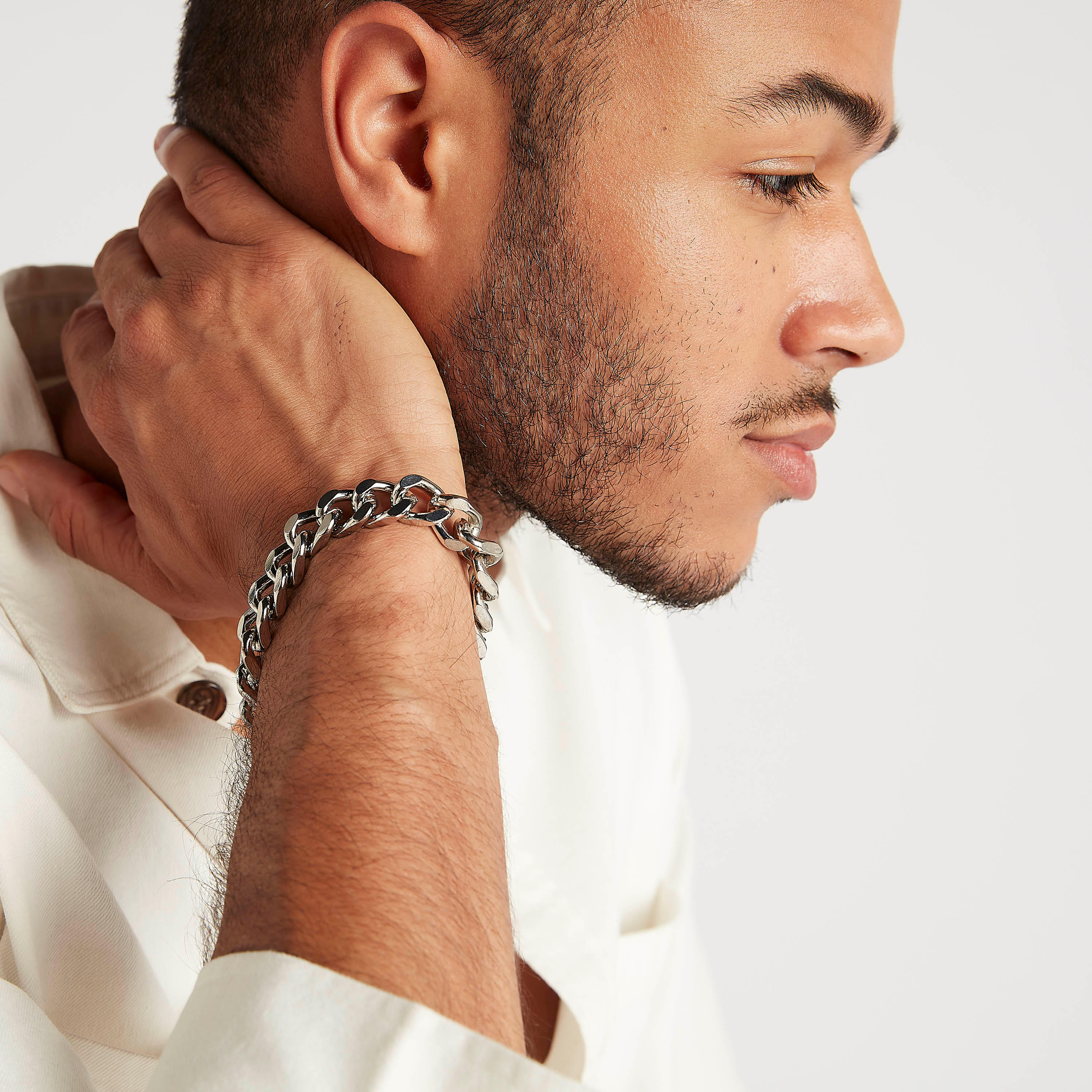 Metallic Chain Link Bracelet with Lobster Clasp-men-watchesandjewellery-bracelets-image-2