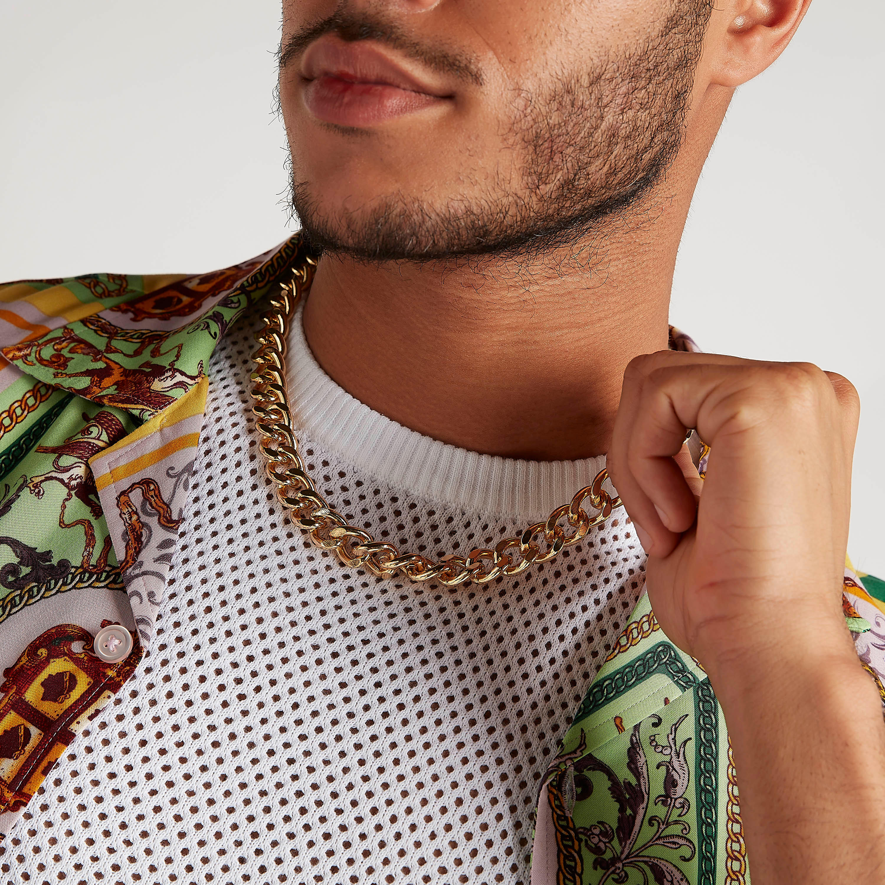 Metallic Chain Link Necklace with Lobster Clasp-men-watchesandjewellery-necklacesandpendants-image-2