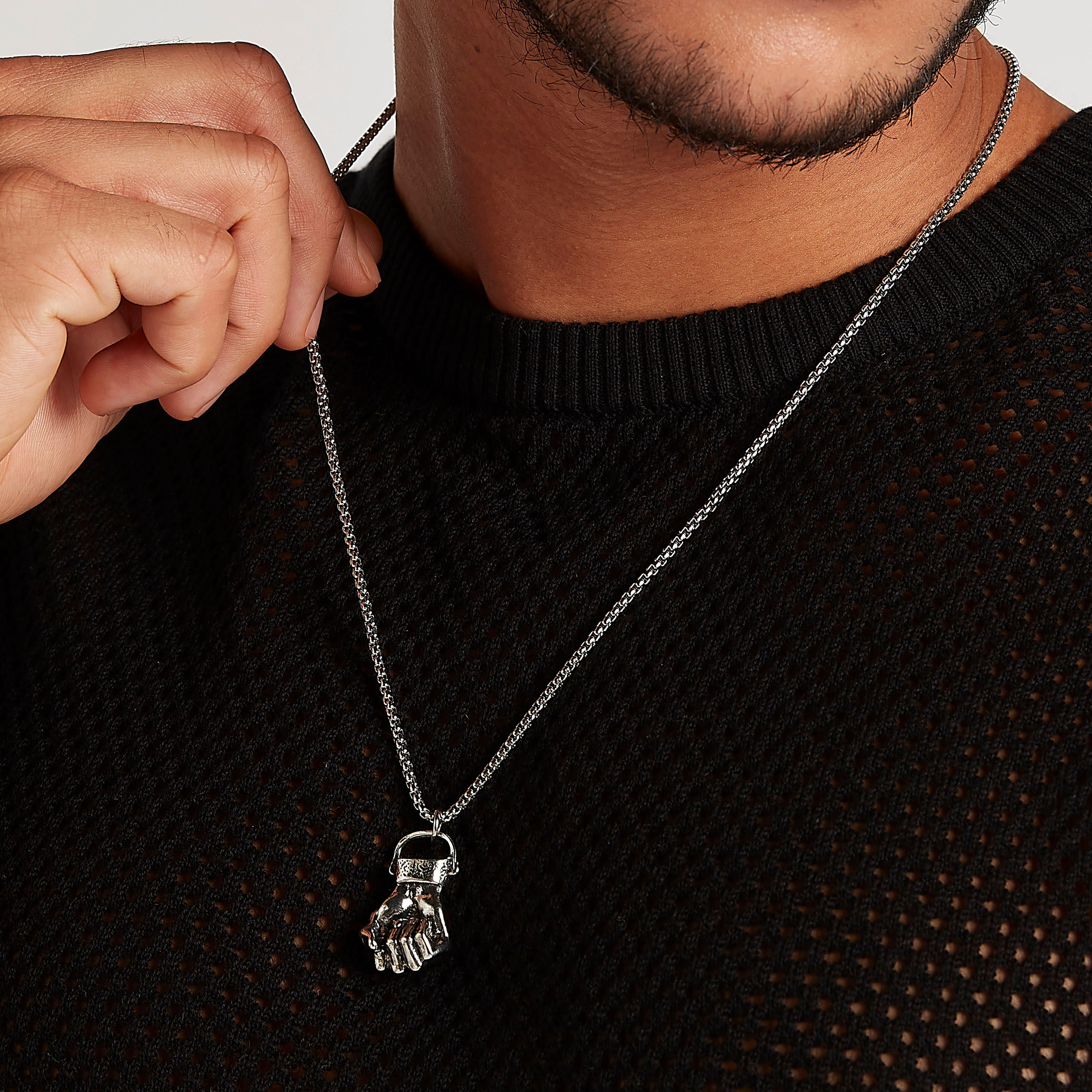Metallic Fist Pendant Necklace with Lobster Clasp-men-watchesandjewellery-necklacesandpendants-image-2