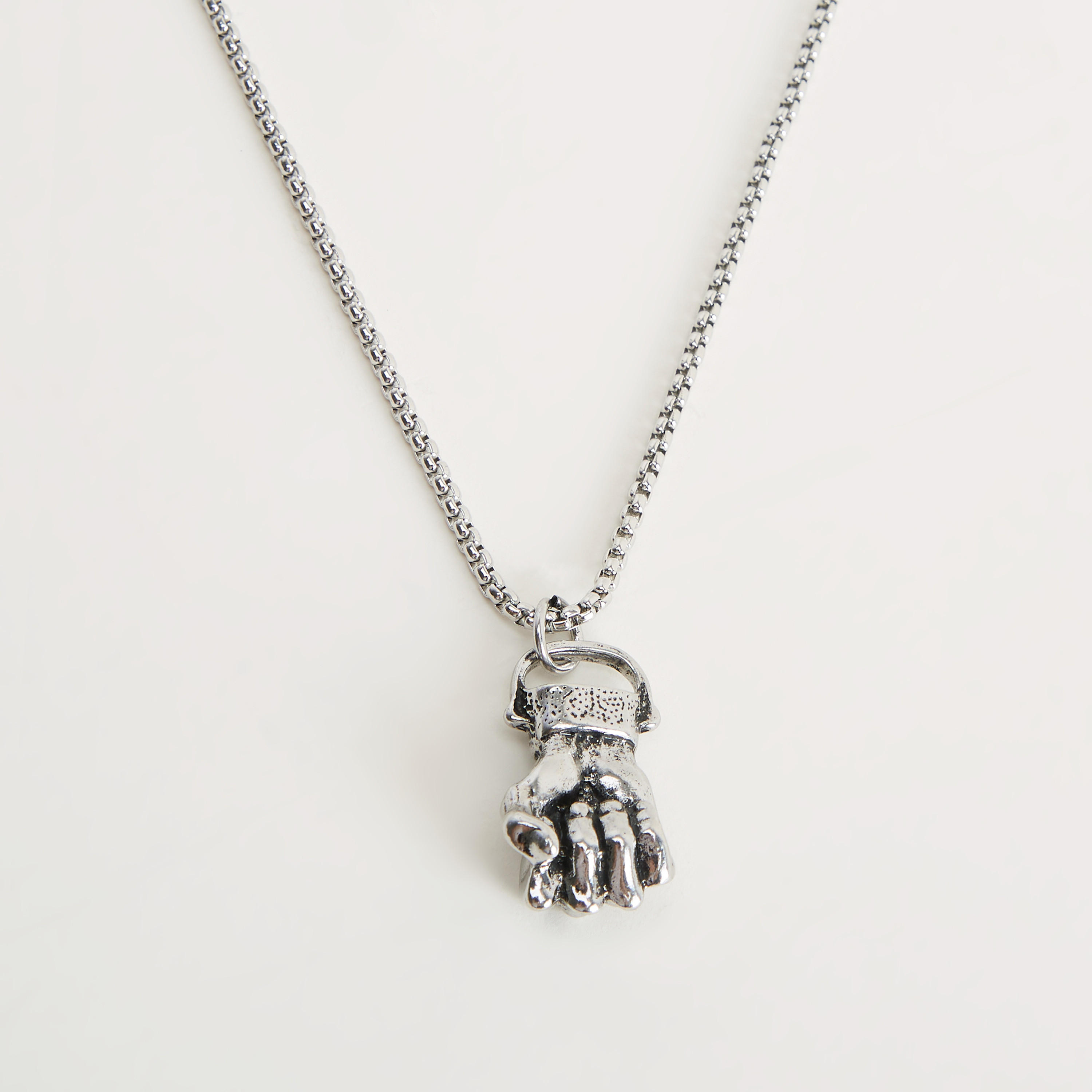 Metallic Fist Pendant Necklace with Lobster Clasp-men-watchesandjewellery-necklacesandpendants-image-4