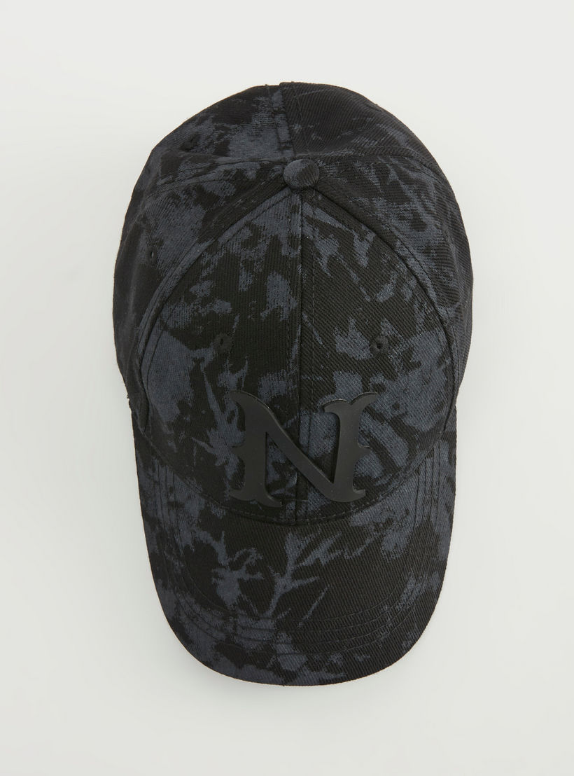 Printed Cap with Snap Back Closure and Applique Detail-men-caps-image-3