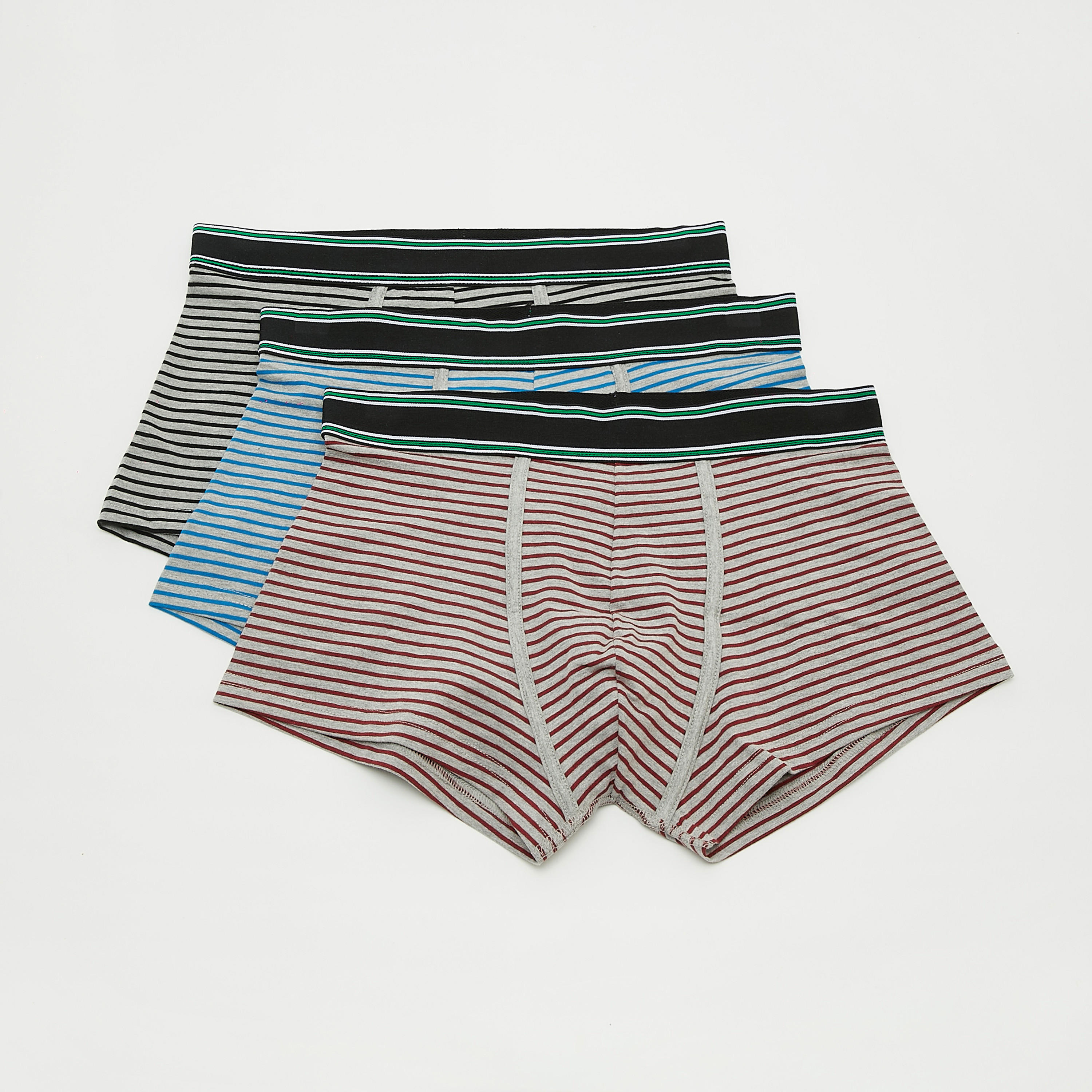 شورتات ترانك مستدامة مخططة بخصر مطّاطي - طقم من 3 قطع-men-clothing-innerwear-underwear-image-1