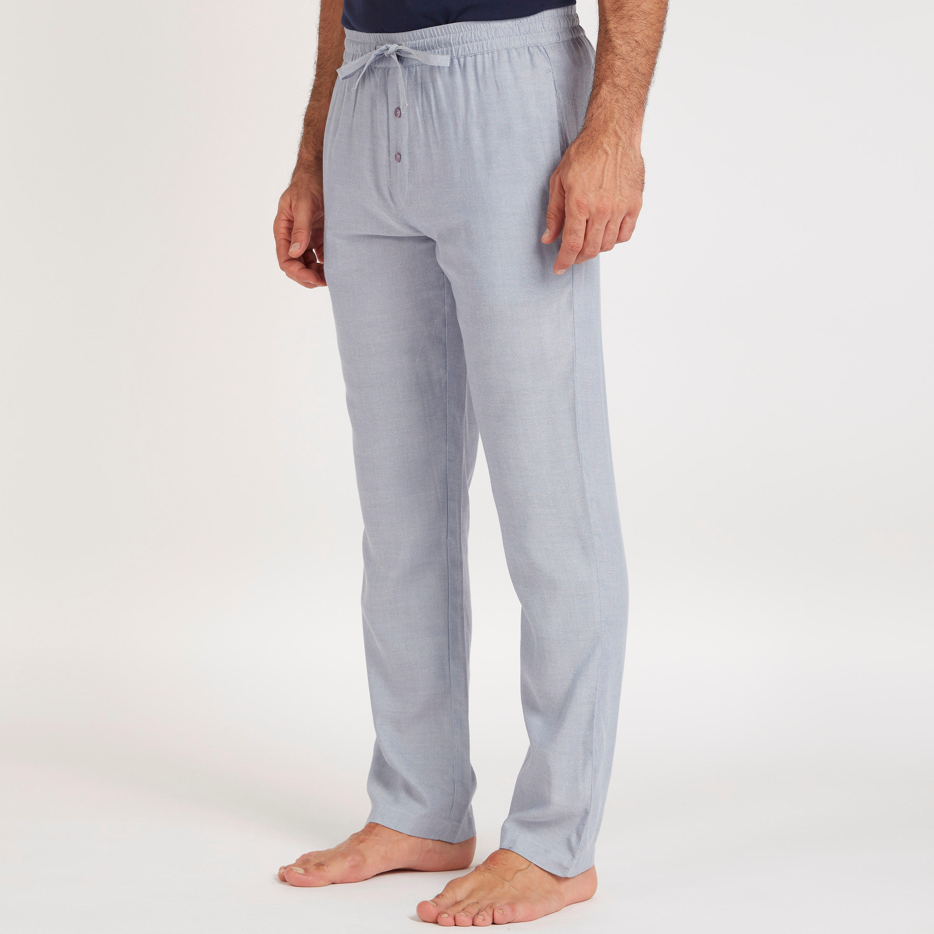 طقم بنطلون بيجاما وتيشيرت سادة بياقة هينلي-men-clothing-nightwear-sets-image-3